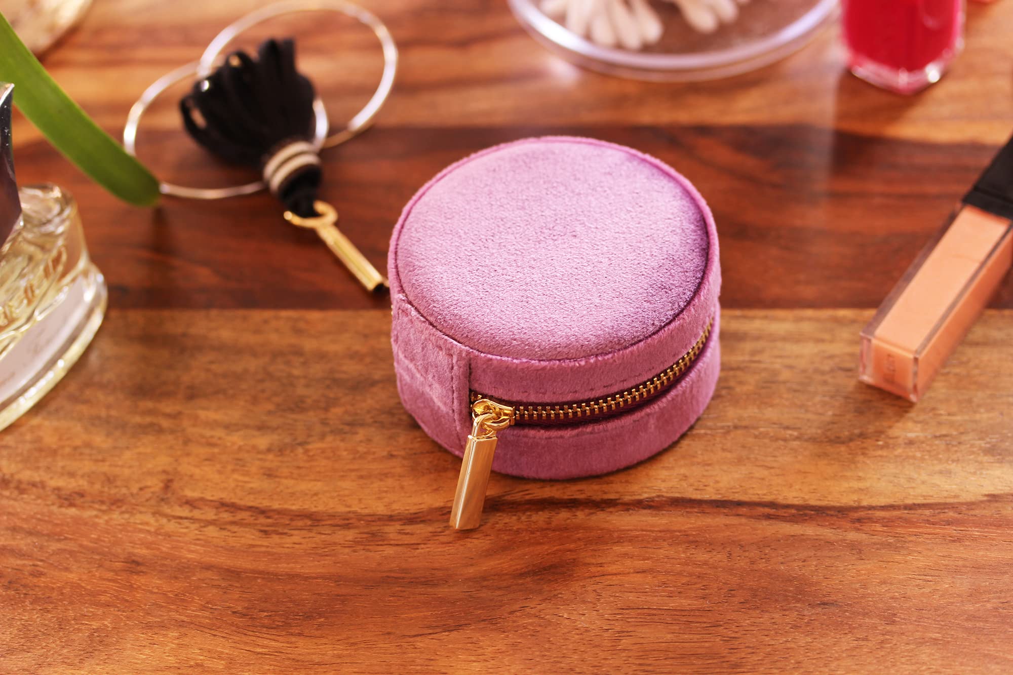 BLUETTE Velvet Jewelry Travel Case - Small Round Jewelry Organizer Box for Earrings, Rings & Necklaces - Portable Jewelry Storage Pouch, Perfect Gift for Women (Purple) | Great for Travel, Vacation & Daily Use