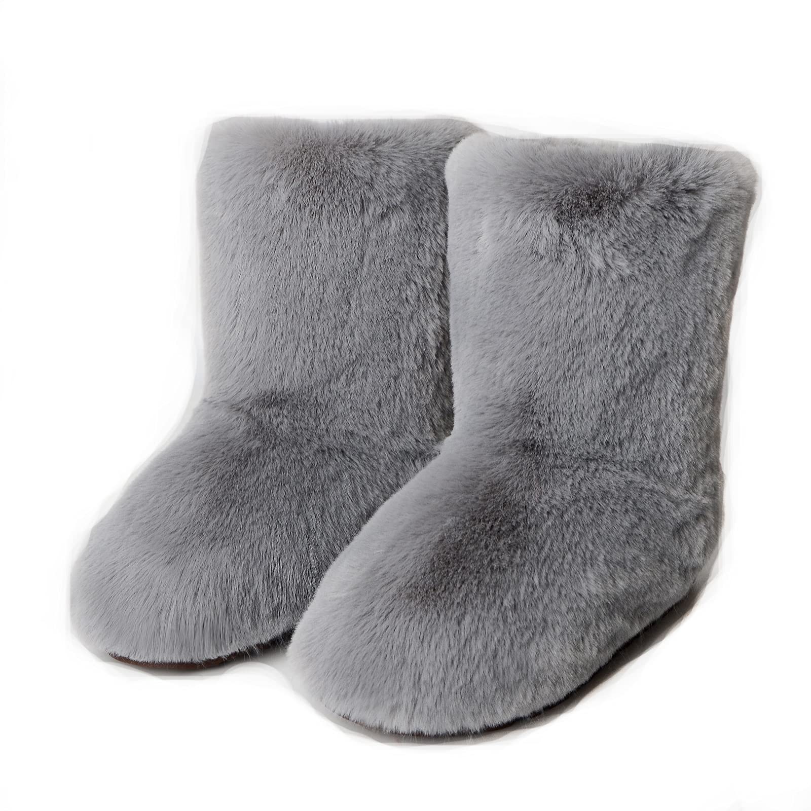 Popchrio Women's Faux Fur Winter Boots - Fluffy Mid-Calf Snow Boots with Warm Furry Lining for Cold Weather | Outdoor Winter Fashion, Snow Day Essentials, Cozy Casual Wear