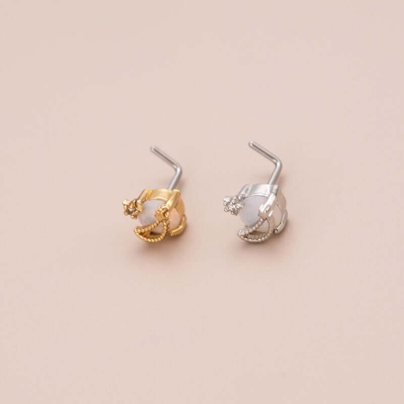 Cute L-Shaped Bear Nose Ring - Silver Cartilage Hoop Piercing Jewelry for Women | Perfect for Everyday Wear, Parties & Gifts | BJ627