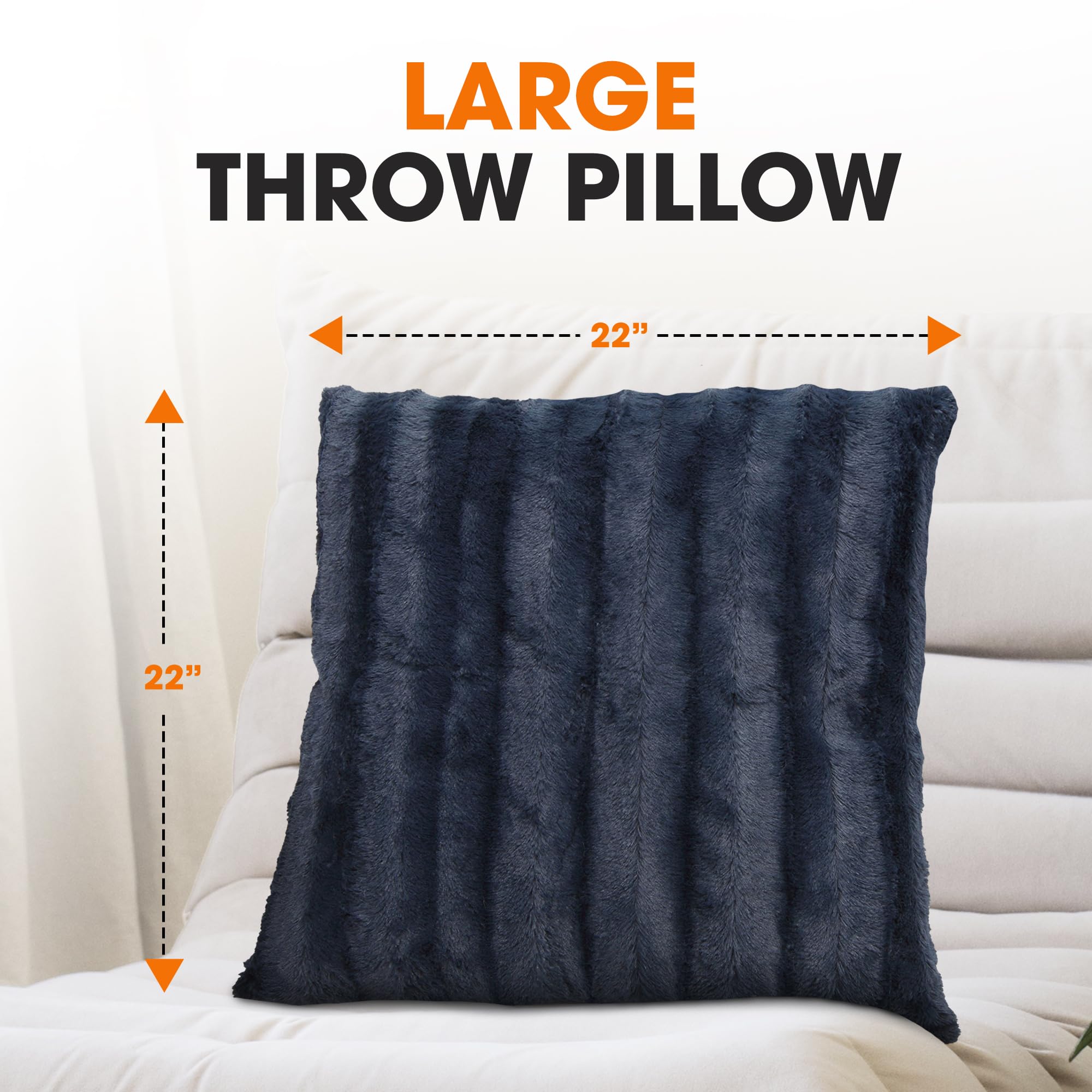 Cheer Collection Faux Fur Throw Pillows Set of 2 - 22x22 Inch Soft Decorative Couch & Bed Pillows, Blue Accent Pillows for Bedroom & Living Room Aesthetic - Perfect for Cozy Home Decor, Sofa Styling & Gift Ideas
