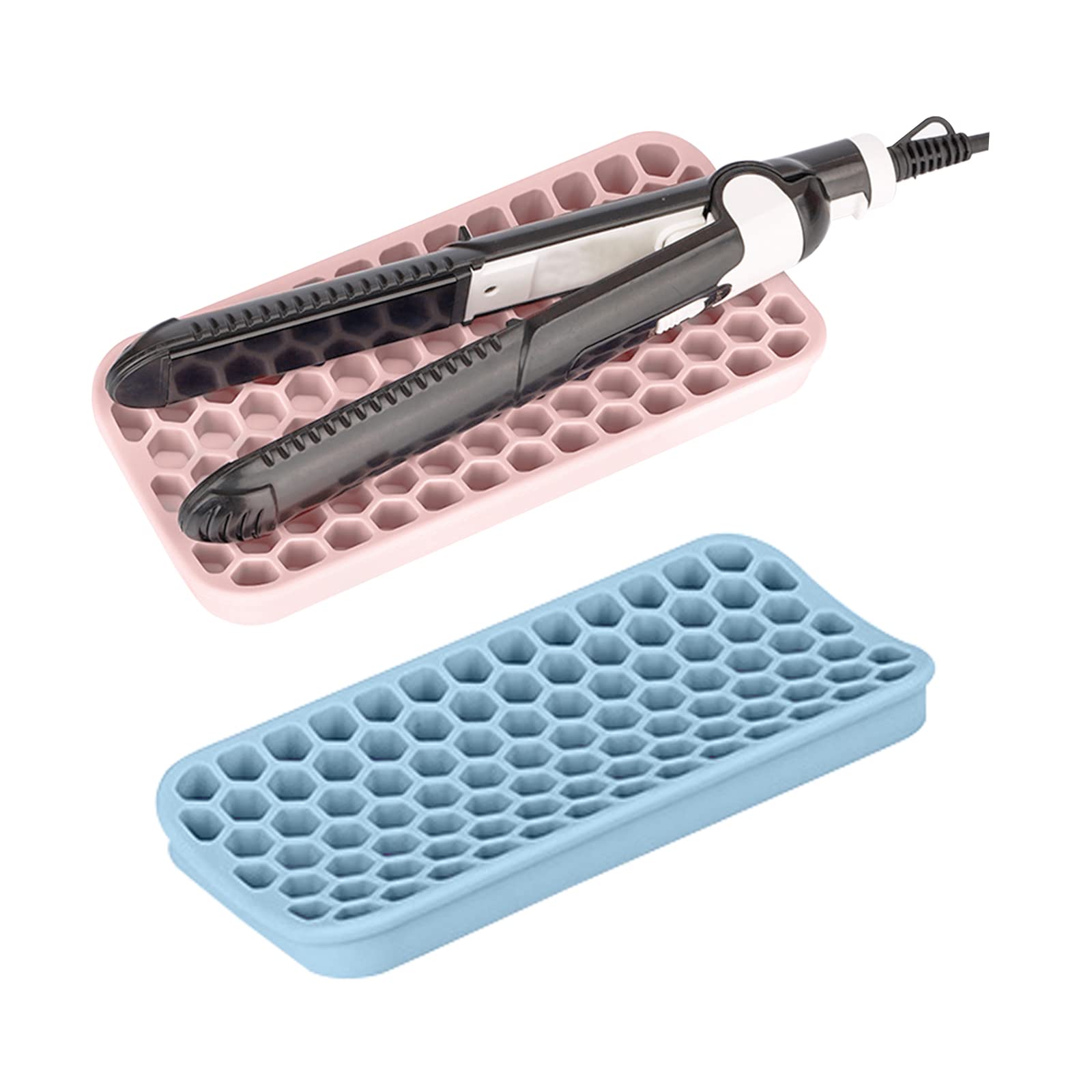 2 Pack Heat Resistant Silicone Mats for Hair Styling Tools - Non-Slip Travel Pads for Curling Iron, Flat Iron & Hair Straightener | Pink & Blue | Perfect for Salon, Home & Travel Use
