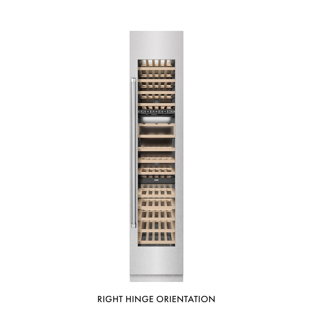 ZLINE 18 Inch 9.0 Cubic Feet Triple Zone 68 Bottle Right Hinge Stainless Steel Wine Cooler Refrigerator - Perfect for Home Bars, Wine Cellars & Entertaining (RCWVR SN 18)