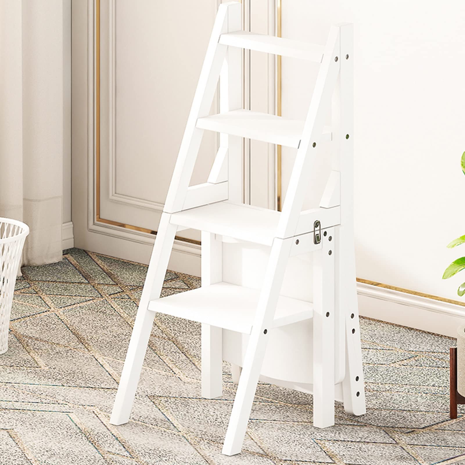 AYVADA 4-Step Folding Step Stool Ladder, Multifunctional Portable Step Stool for Home, Kitchen, Garage, Library - White | Perfect for Reaching High Shelves, Organizing, and Household Tasks
