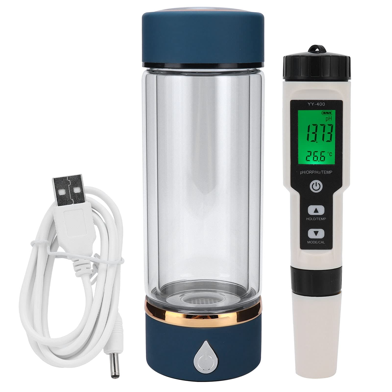 Hydrogen Water Bottle Generator with 4-in-1 Digital Tester (pH/ORP/H2/Temperature) - Portable Hydrogen Water Ionizer Machine & Hydrogen-Rich Glass Health Cup for Home, Travel, and Outdoor Activities