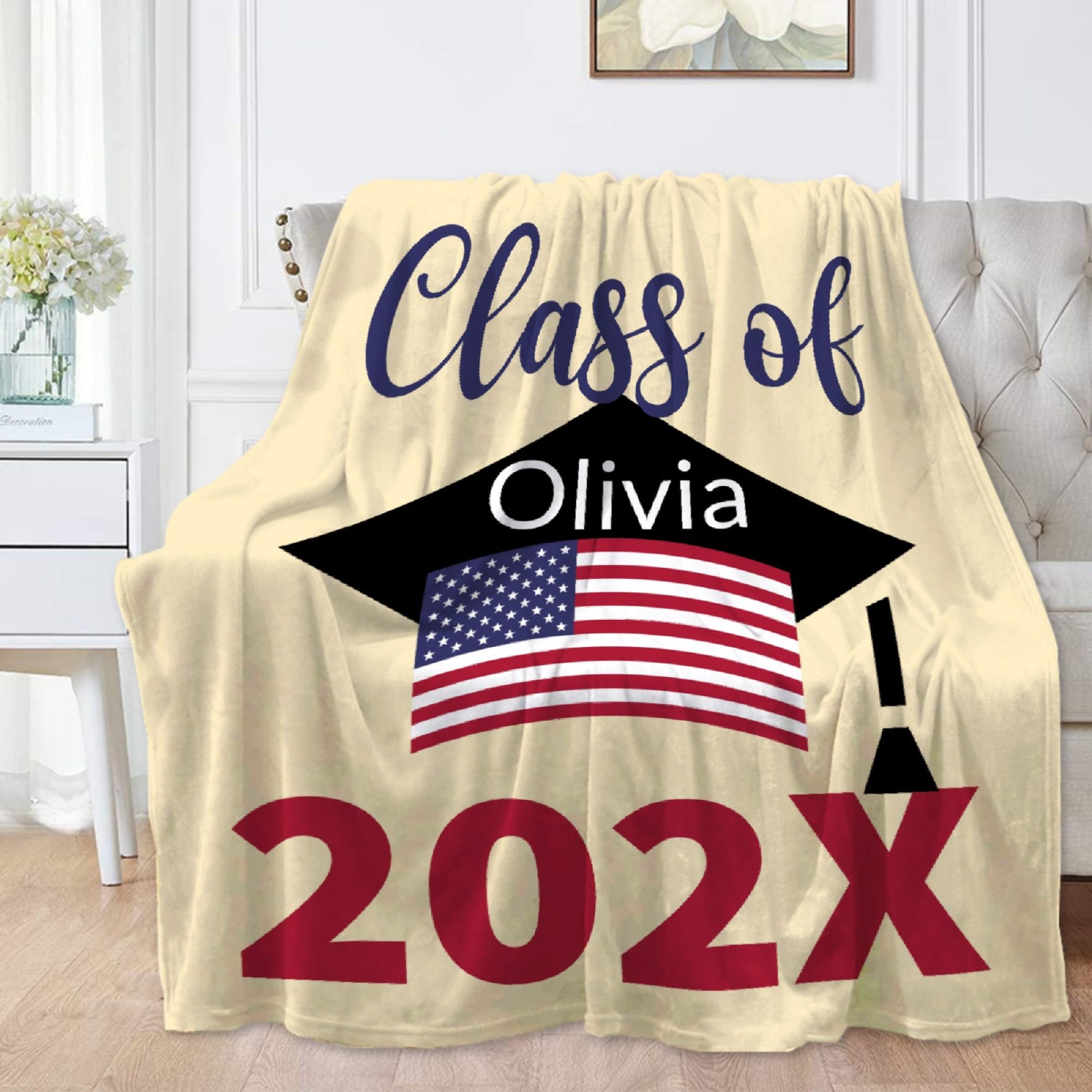 Personalized Graduation Blanket for Men & Women - Class of 2024 Custom Name Plush Throw, Soft Fuzzy Flannel Blanket 60