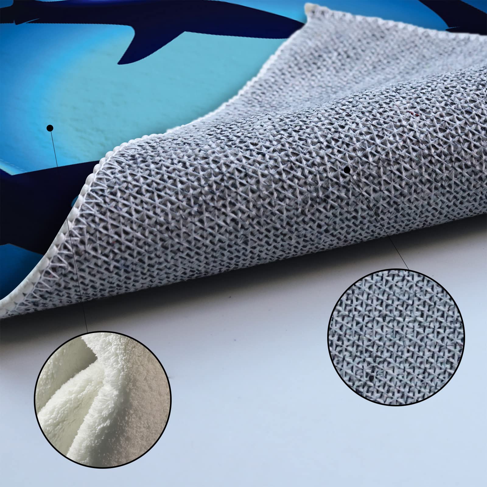 Large Round Area Rug for Bedroom & Living Room - Non-Slip Undersea Shark Silhouette Carpet, 3.3ft Washable Floor Mat in Black & Blue - Perfect for Kids Room, Dorm Decor & Home Office (Thalassophobia Theme)