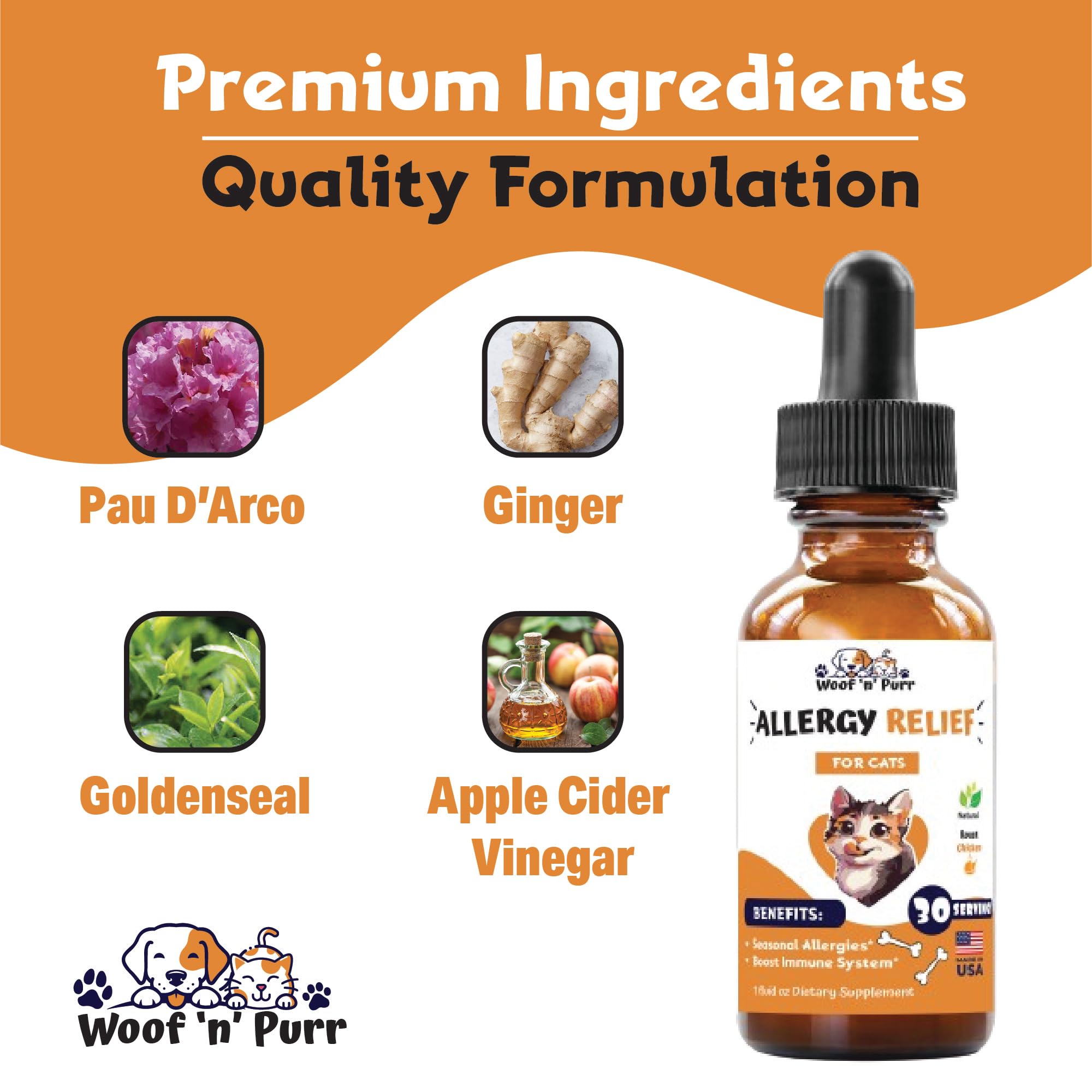 Natural Allergy Relief for Cats - Organic Itch & Skin Soothing Supplement for Feline Allergies - Supports Immune Health - 1 fl oz - Perfect for Seasonal Allergies & Skin Irritations