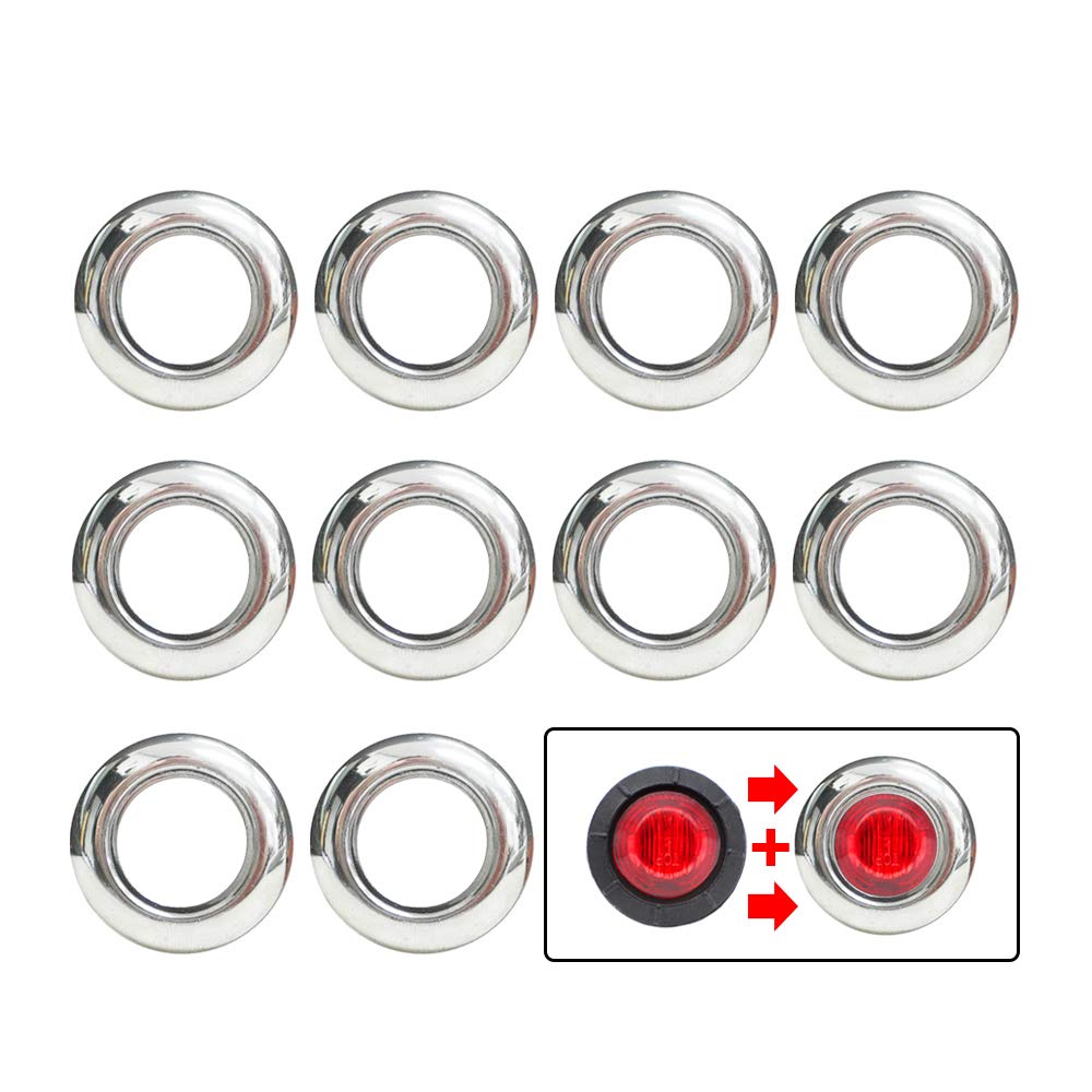 10 Pcs TMH 3/4 Inch Stainless Chrome Bezel LED Clearance Marker Lights - Waterproof Side Marker Lights for Trucks, Trailers, Boats & RVs - Durable LED Trailer Marker Lights for Enhanced Road Safety