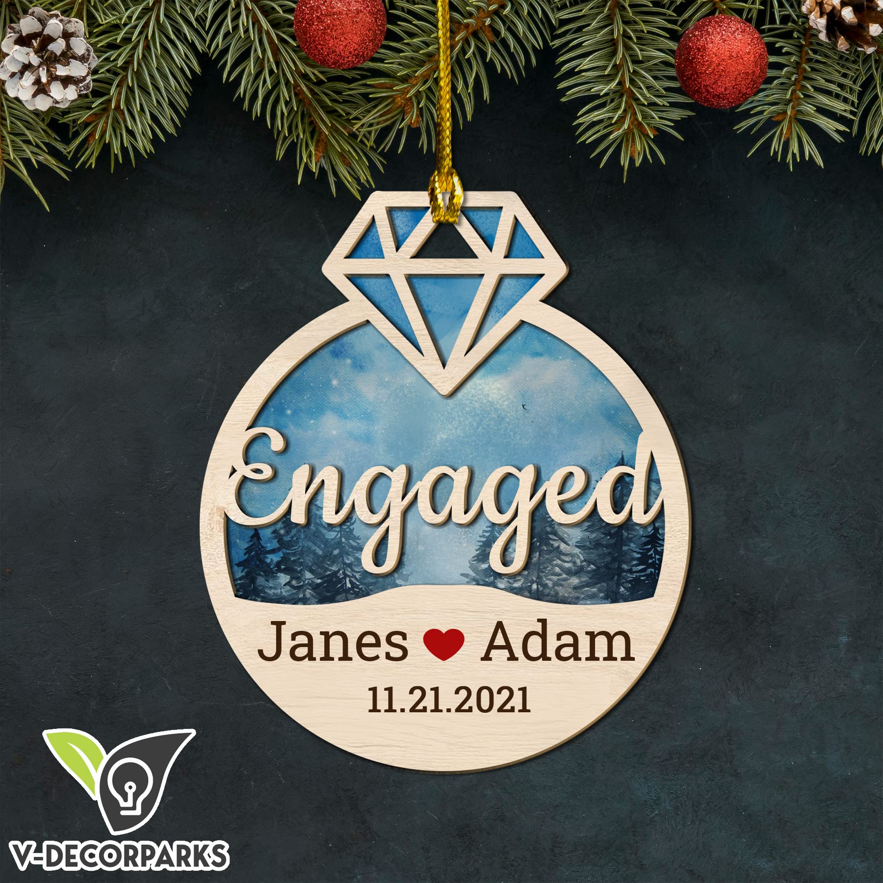 Personalized First Christmas as Mr and Mrs Ornaments - 3D Wooden Layered Custom Couple Christmas Tree Decorations (Set of 10) | Perfect for Newlyweds, Engaged Couples & Anniversary Gifts
