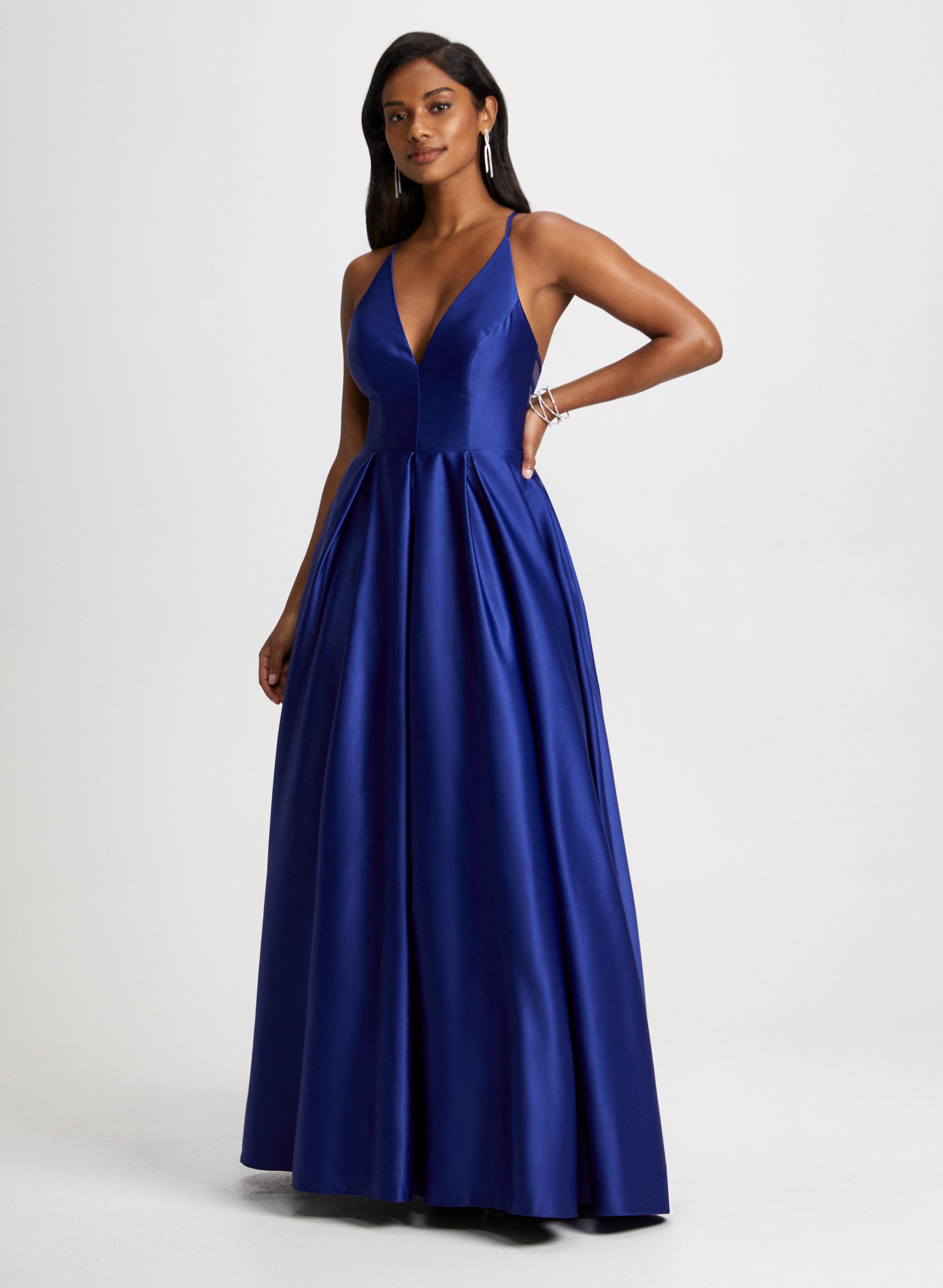 Elegant Deep V Neck Dress with Crystal Strand Earrings Set - Perfect for Evening Parties, Date Nights & Special Occasions