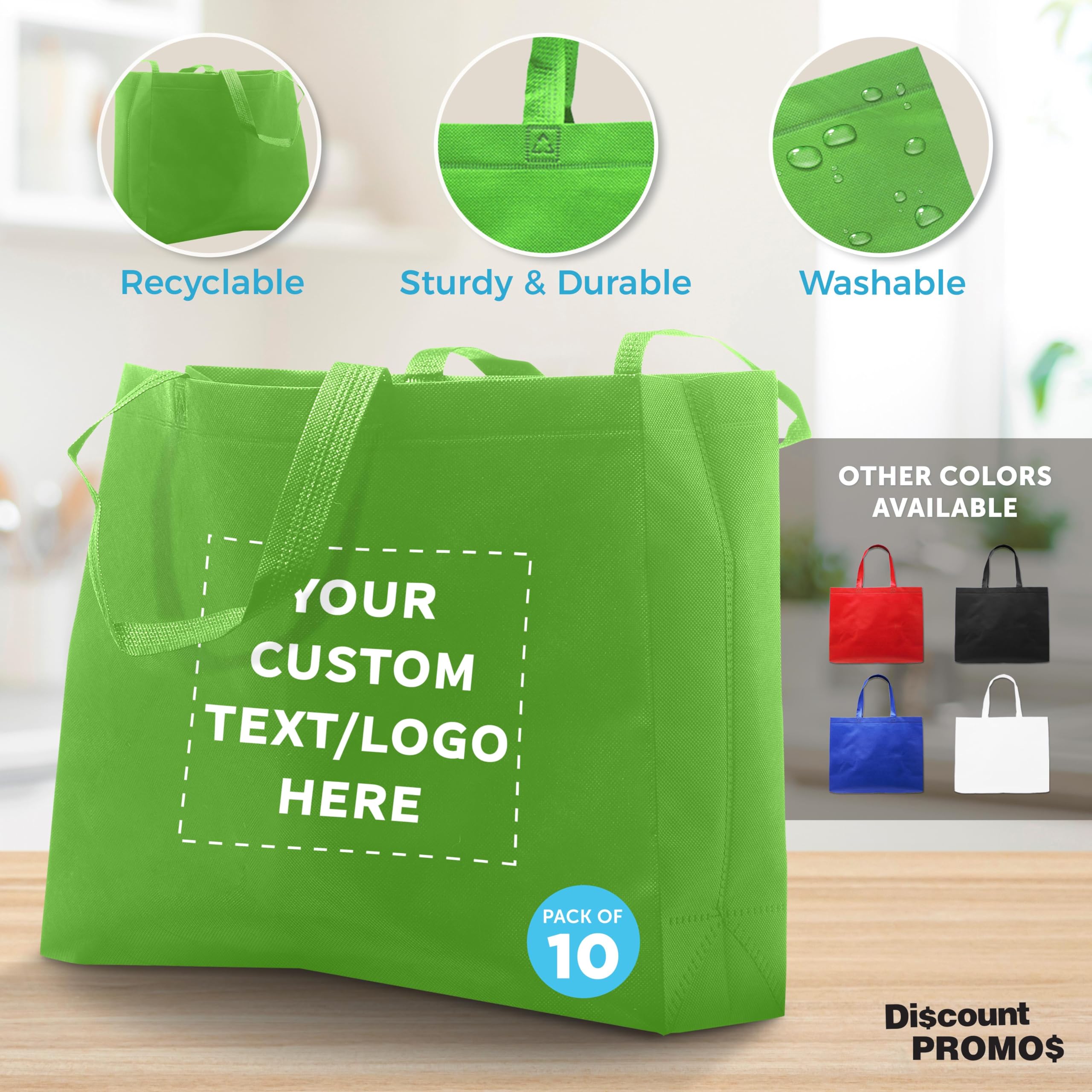 Custom Jumbo Reusable Tote Bags Bulk Pack of 10 - Personalized Grocery Shopping Bags for Women, Promotional Gift Items - Lime Green | Perfect for Grocery Shopping, Beach Trips, and Corporate Events