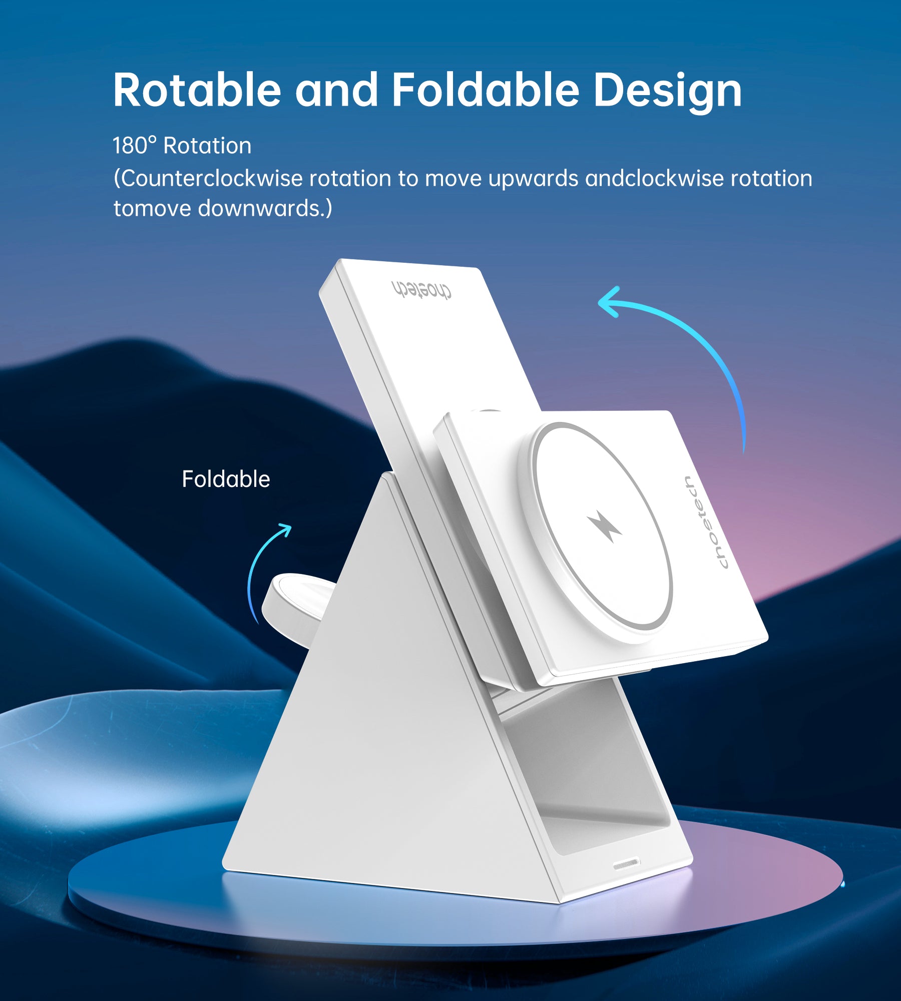 Choetech T600 3-in-1 Magnetic Wireless Charger for iPhone, Apple Watch & AirPods - Foldable Design for Travel & Nightstand Use