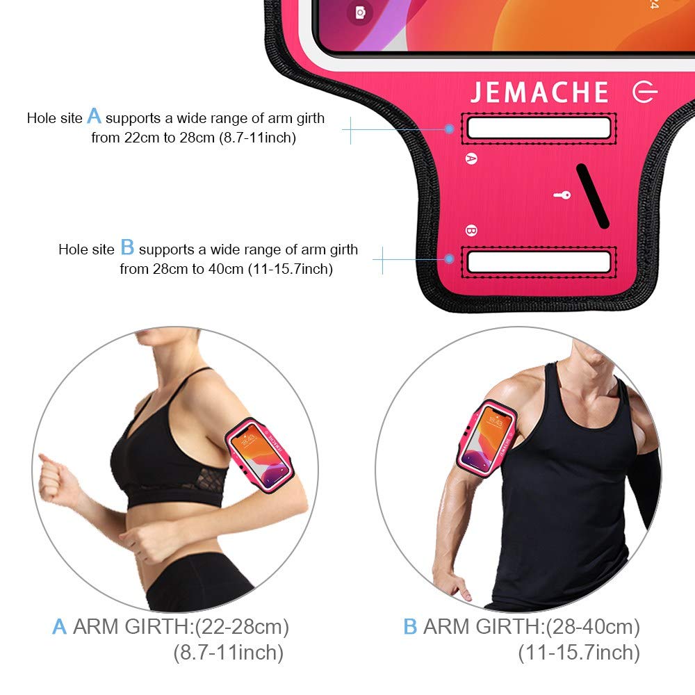 JEMACHE iPhone 16/15 Pro Max & Plus Armband with Earphone Holder - Adjustable Running Workout Arm Band for iPhone 16 15 14 13 12 11 Pro Max/Plus (Rosy Pink) - Perfect for Gym, Jogging & Outdoor Activities