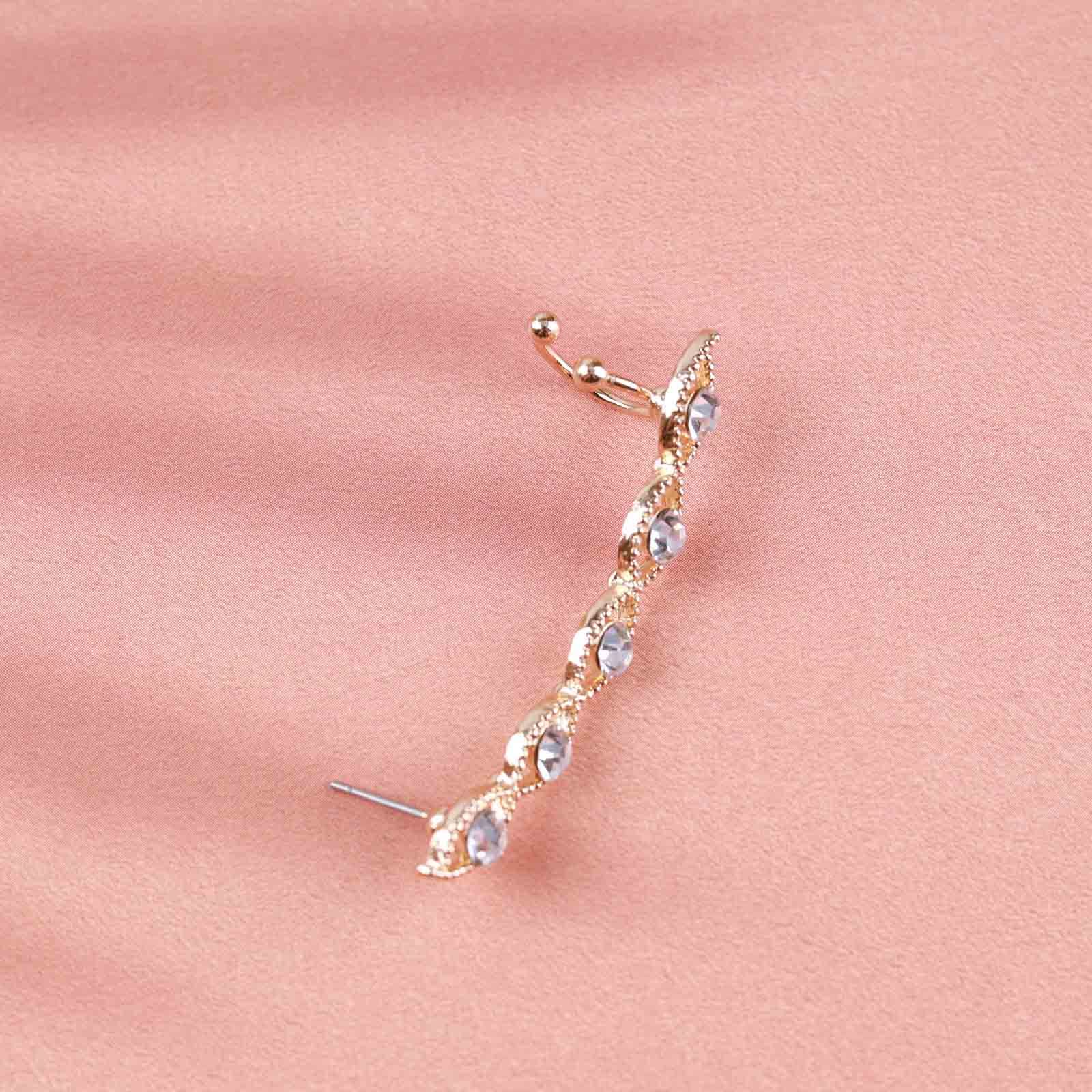 Dervivea Boho Evil Eye Ear Cuff Earrings - Gold Rhinestone Crystal Ear Climber Crawler, Lucky Eye Cartilage Wrap Cuff Jewelry for Women & Girls - Perfect for Parties, Festivals & Boho Fashion