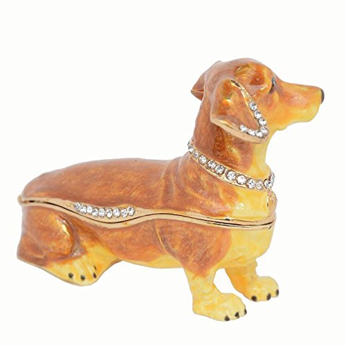 Hand Painted Dachshund Trinket Box - Jewelry Storage Box with Hinged Lid, Decorative Dog Figurine & Ring Earring Holder - Perfect for Gift, Home Decor & Collectible Display