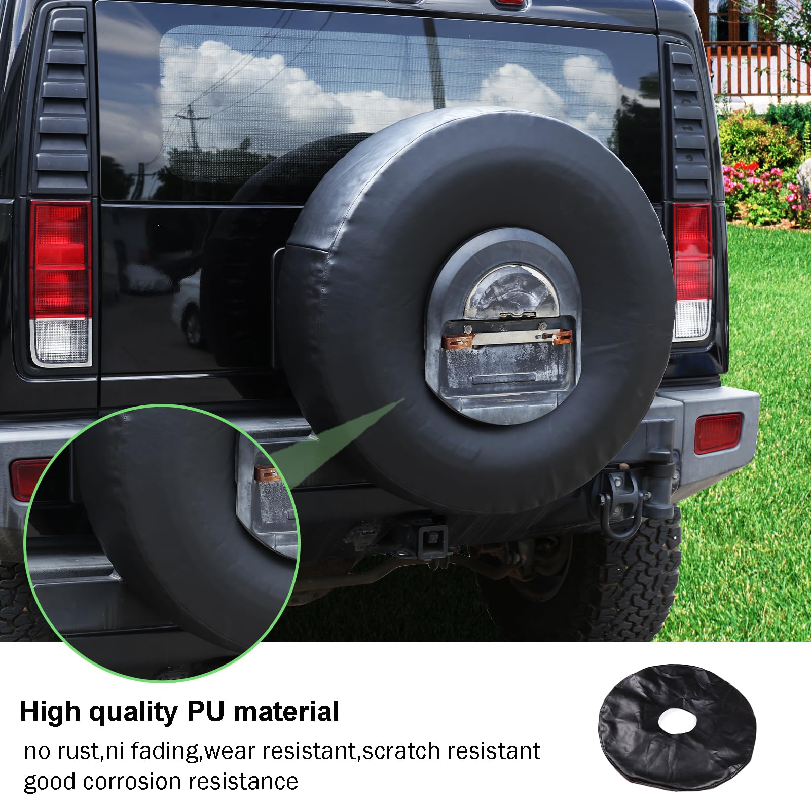 **Premium Leather Spare Tire Cover for 2003-2009 Hummer H2 - Waterproof, Durable & Stylish Wheel Protector with Hole (Fits Trunk Accessories) - Perfect for Off-Road Adventures & Car Shows**