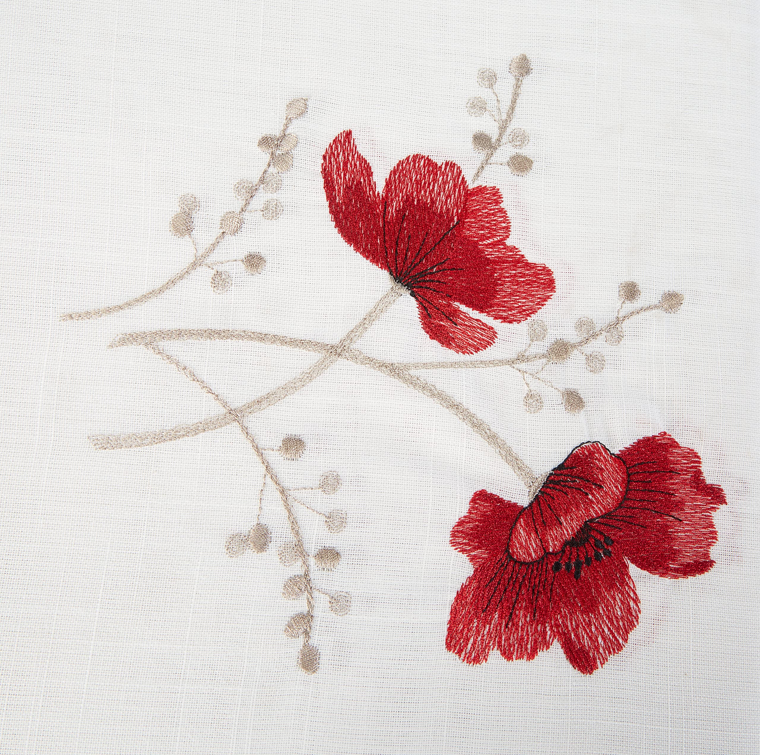 Poppy Gingham Kitchen Curtains - Embroidered Red & White Window Drapes 46x48 Inches with Tie Backs - Farmhouse Style for Windows, Cafe, Dining Room Decor