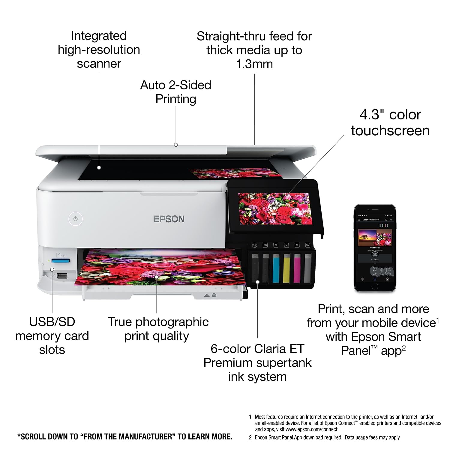 Epson EcoTank ET-8500 Wireless All-in-One Photo Printer with Scanner, Copier, Ethernet - 4.3