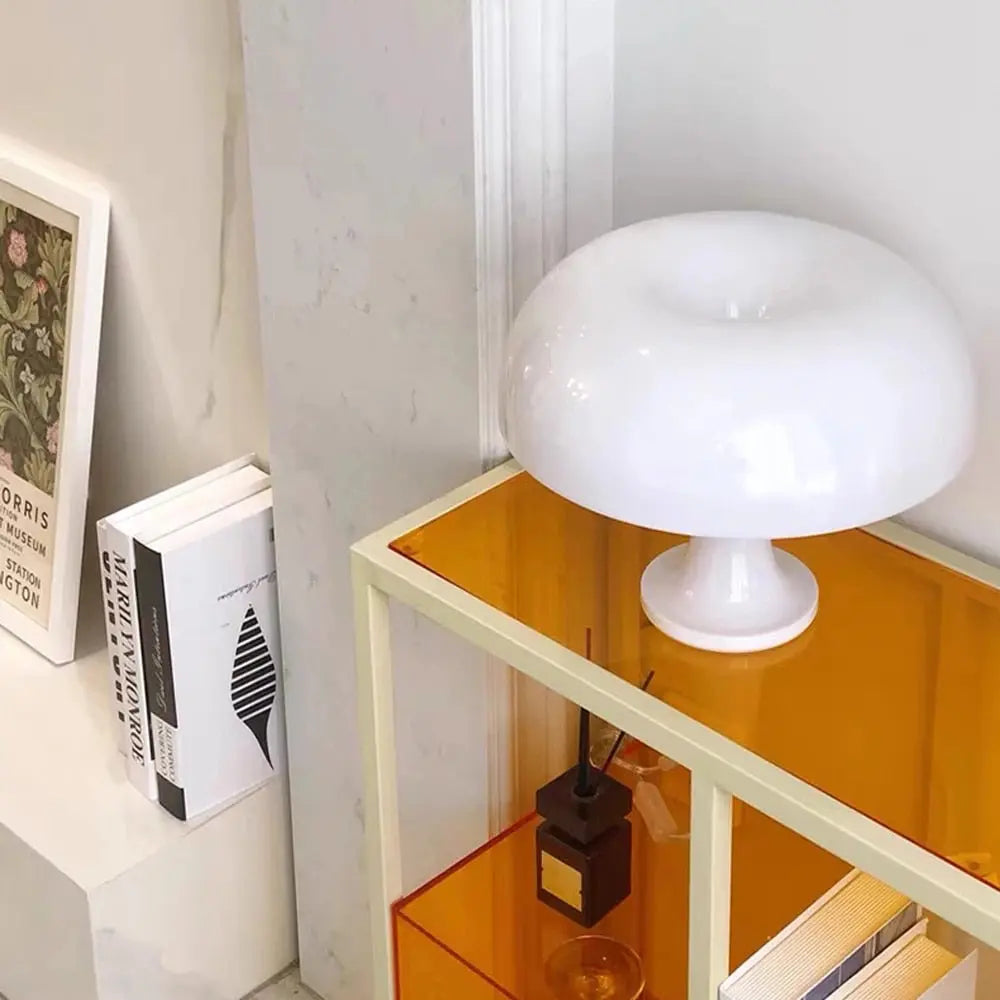 Modern Mushroom Table Lamp - Orange & White Nightstand Light for Bedroom, Living Room, Nursery | Soft Glow Accent Lighting for Cozy Home Decor