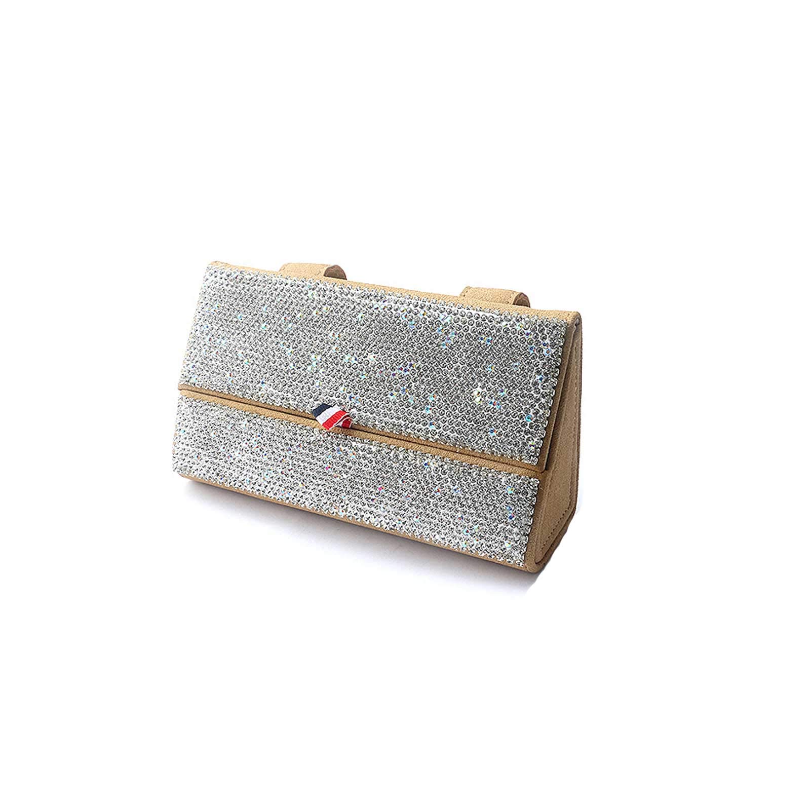 Sparkling Crystal Sunglasses Holder for Car Sun Visor - Glasses Case Storage Box with Bling Design (Beige) | Perfect for Organizing Eyewear in Vehicles & Travel Accessories
