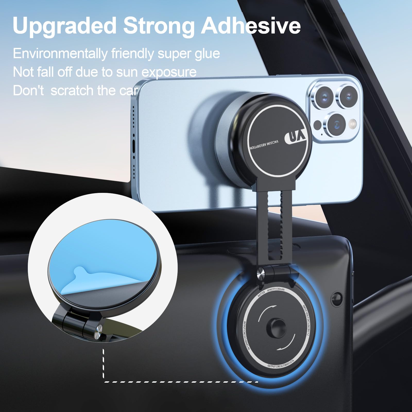 AOAO Tesla Model 3/Y/X/S Phone Mount Holder - Universal Vacuum Suction Car Phone Stand for All Smartphones - Perfect for GPS Navigation & Hands-Free Driving
