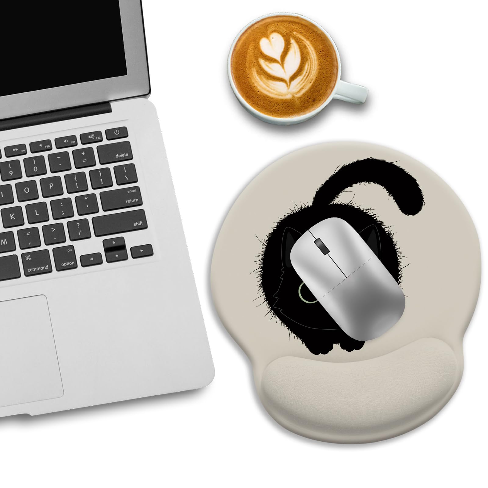 Ergonomic Mouse Pad with Wrist Rest for Cat Lovers - Non-Slip Gaming & Office Desk Mousepad with Pain Relief PU Base - Perfect for Computer Work, Gaming, and Office Decor Accessories