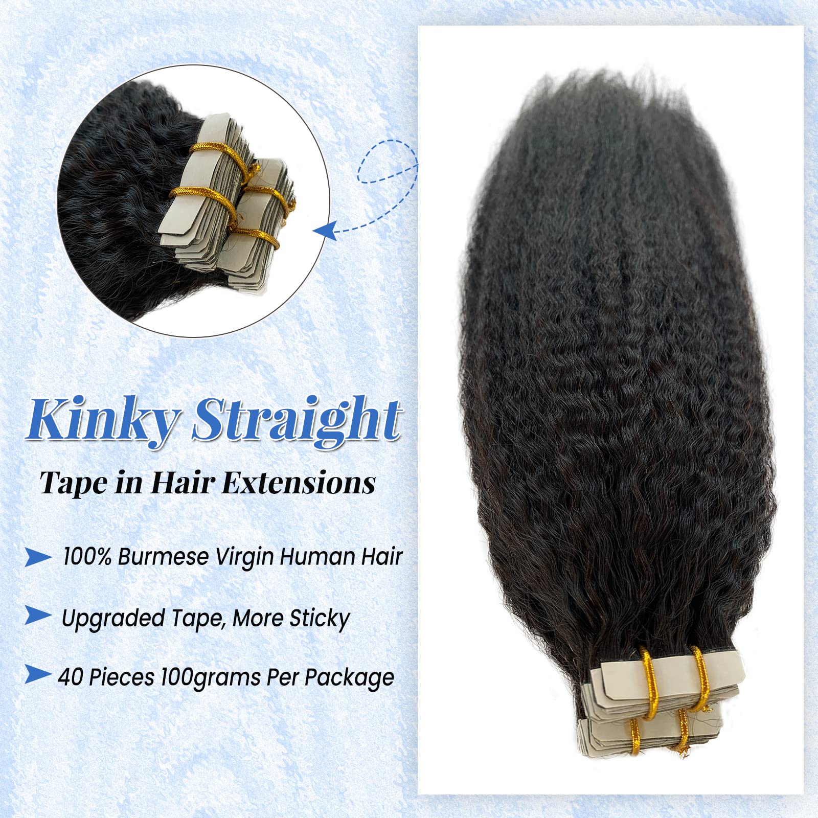 Brazilian Virgin Tape in Hair Extensions 20 Inch - 40 Pieces 100G Double Sided Human Hair for Black Women (#1B Natural Black) | Kinky Straight Tape Ins for Styling, Volume & Length | Perfect for Daily Wear, Special Occasions & Protective Hairstyles