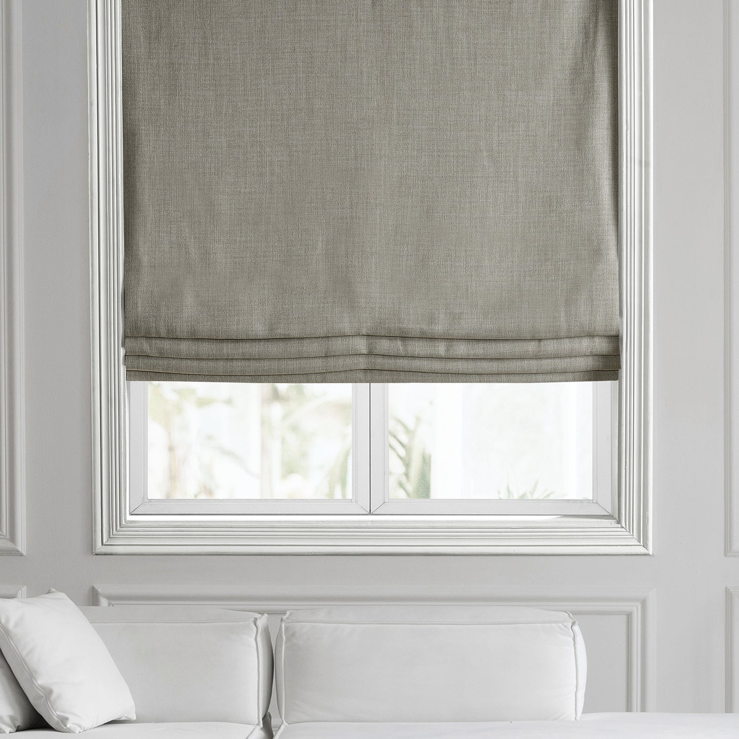 Oatmeal Textured Faux Linen Roman Shade - Light Filtering Window Treatment for Living Room & Bedroom