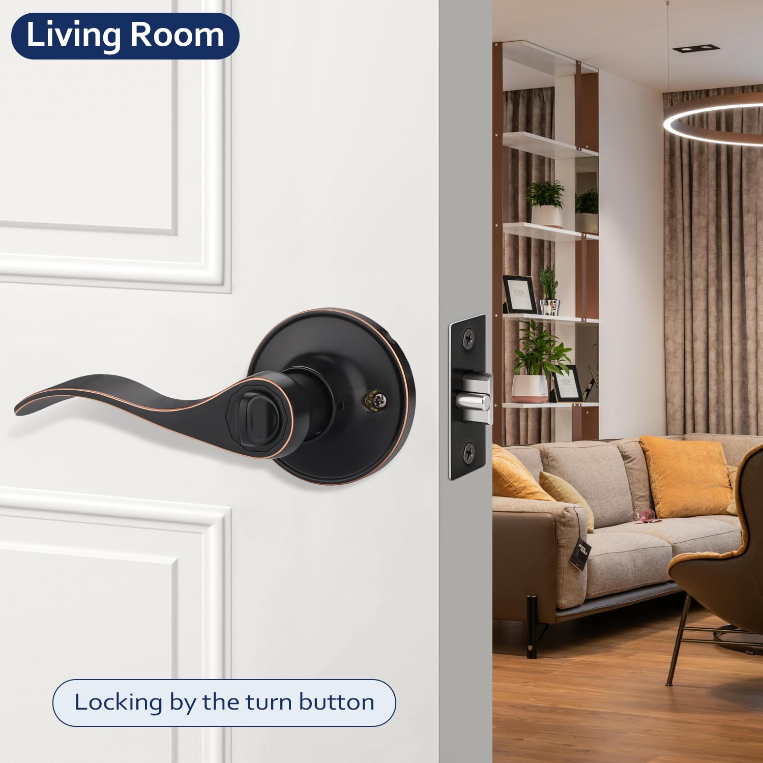 3 Pack Keyed Alike Entry Door Handles - Oil Rubbed Bronze Interior Door Knobs for Bedroom, Bathroom & Home Security - Universal Handing Lever Set (Perfect for Apartments, Offices & Residential Doors)
