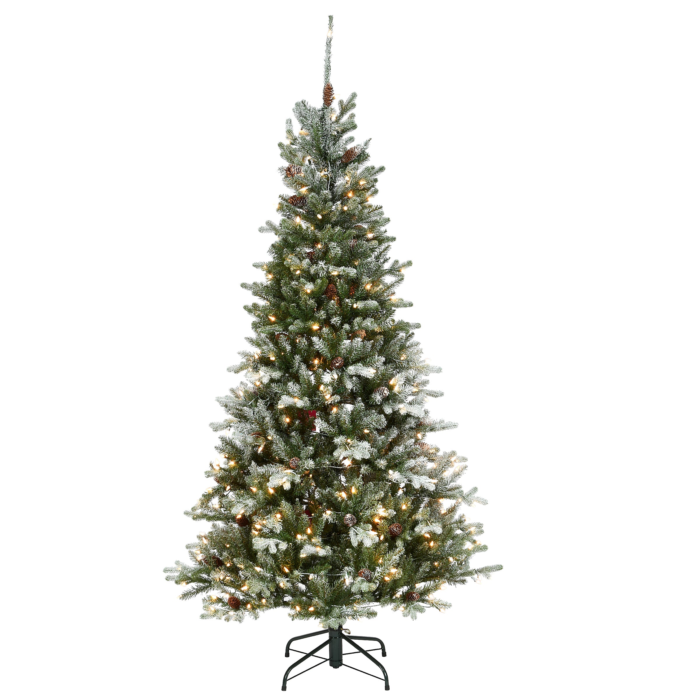 6.5 ft Pre-Lit Artificial Snowy Morgan Spruce Slim Christmas Tree with Clear LED Lights - Perfect for Small Spaces, Apartments, and Holiday Decorations