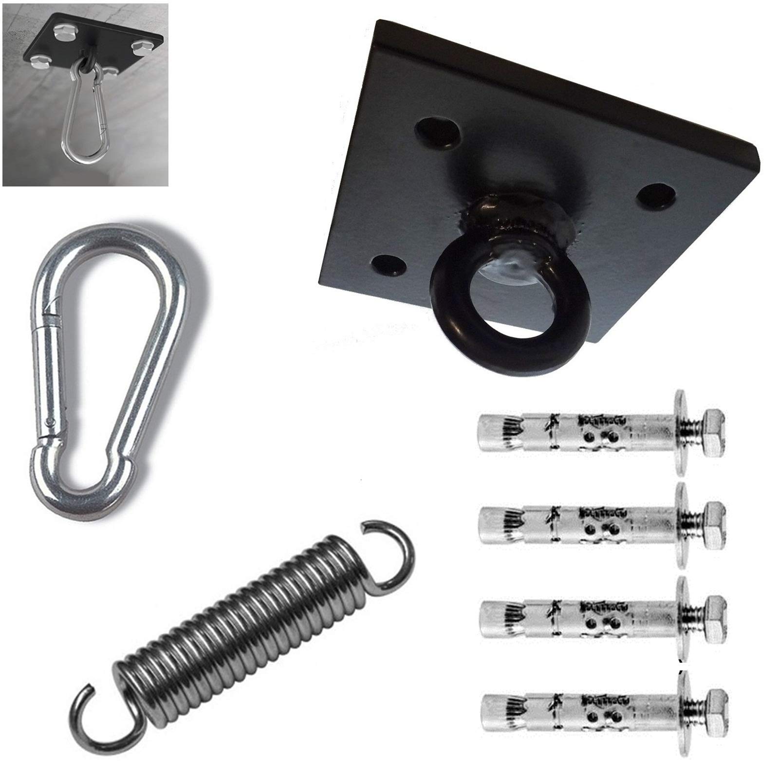MMA Sport Heavy Duty Ceiling Hook for Punching Bag - Includes Carabiner, Spring Hook & Screws - Perfect for Home Gym, Boxing Training & Fitness Workouts