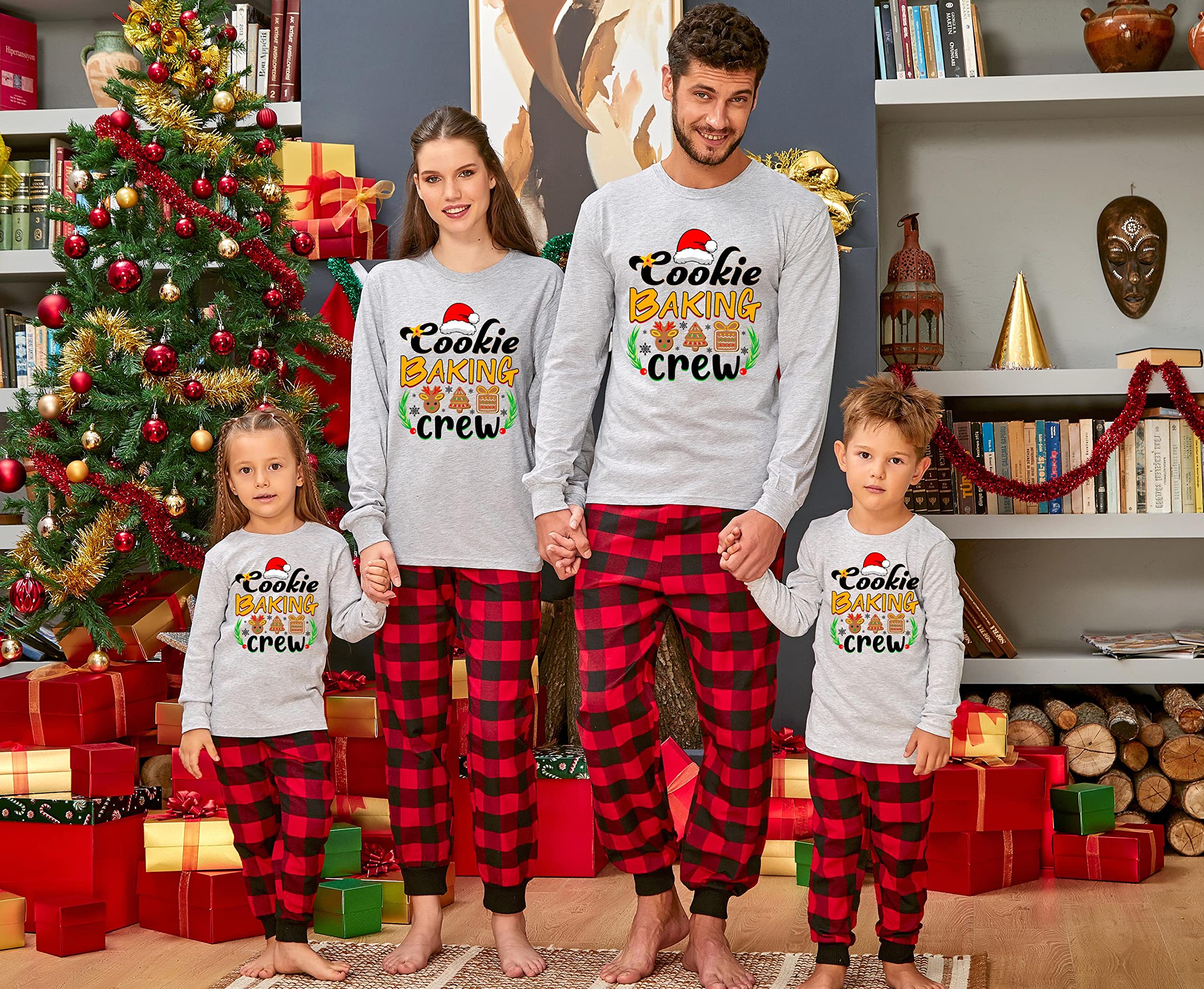 TEEAMORE Christmas Cookie Baking Crew Matching Family Long Sleeve Shirt - Festive Holiday Baking Outfits for Family & Couples - Perfect for Christmas Cookie Decorating, Baking Parties & Family Photos