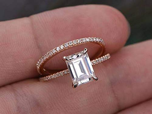 Vintage 2 Carat Moissanite & Diamond Halo Engagement Ring Set in 14K Rose Gold - Perfect for Bridal, Wedding, Anniversary & Proposal Gifts