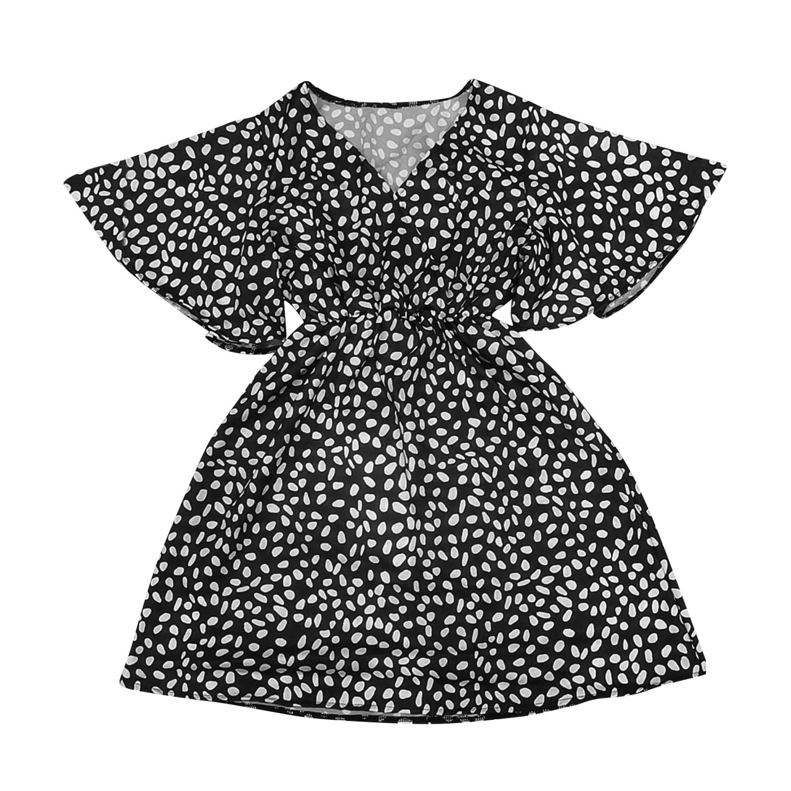 Elegant Women's Wedding Guest Dresses - Casual Loose Fit Short Sleeve V-Neck Printed Dress with Adjustable Belt | Perfect for Summer Weddings, Garden Parties & Special Occasions
