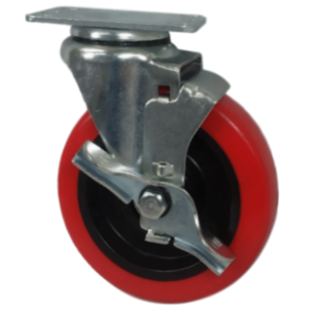 5-Pack 1 1/4 Inch Heavy Duty Polypropylene Swivel Casters with Top Lock Brake - 350 lbs Capacity - for Carts, Furniture, Workbenches and Industrial Equipment