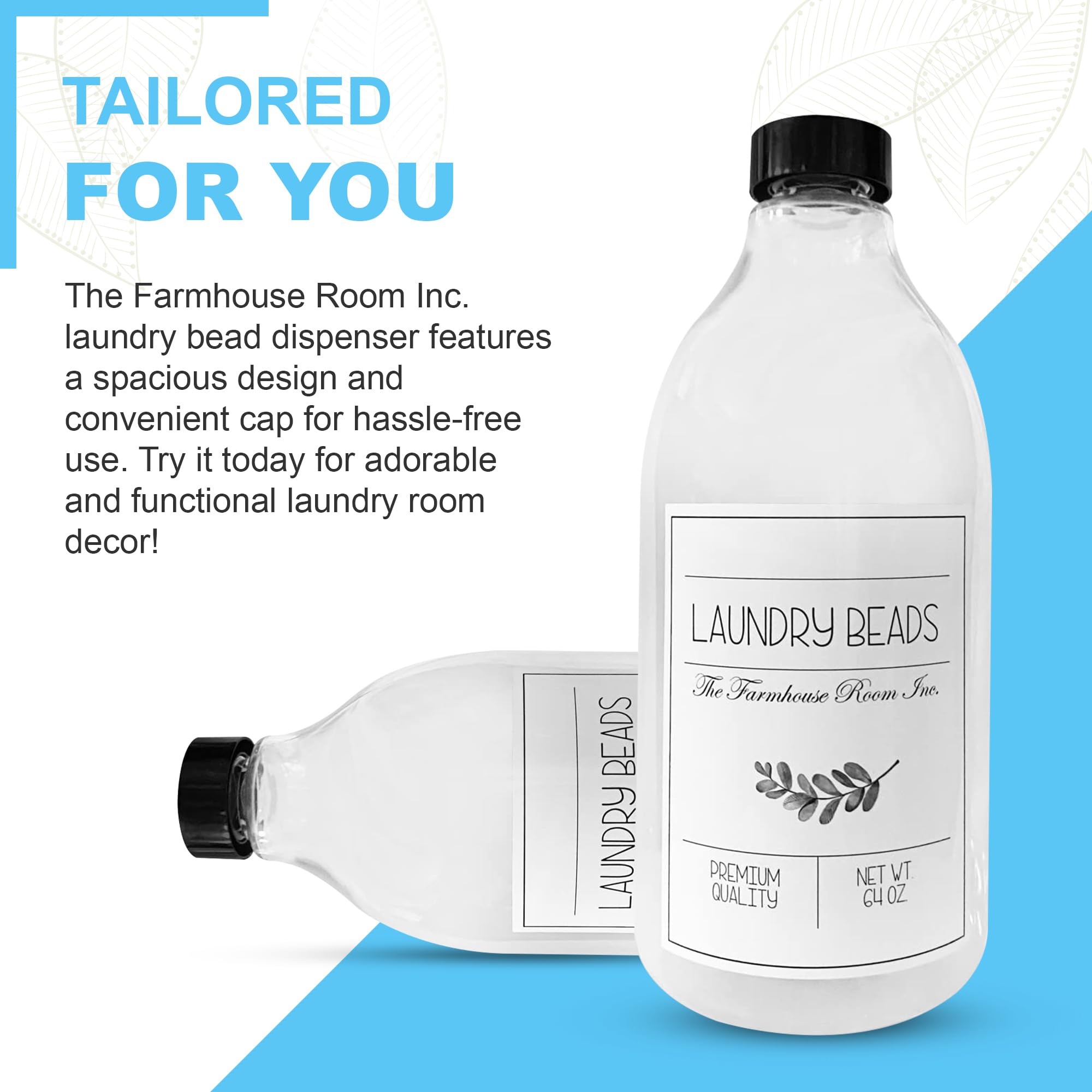 **64 oz Laundry Beads Dispenser Bottle - BPA Free & PET Plastic Scent Beads Container for Laundry Room Organization - Waterproof Label - Perfect for Home, Apartment, and Laundromat Use**