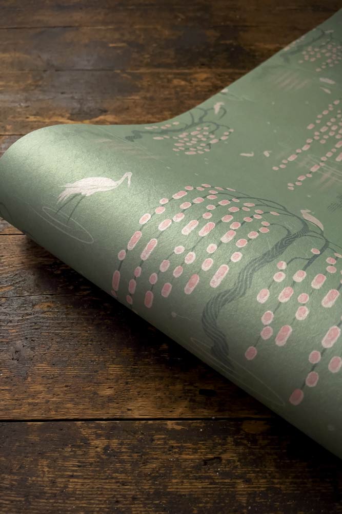 Divine Savages Kyoto Blossom Willow Green Peel and Stick Wallpaper - Self-Adhesive Removable Wallpaper for Bedroom, Living Room, Nursery Decor