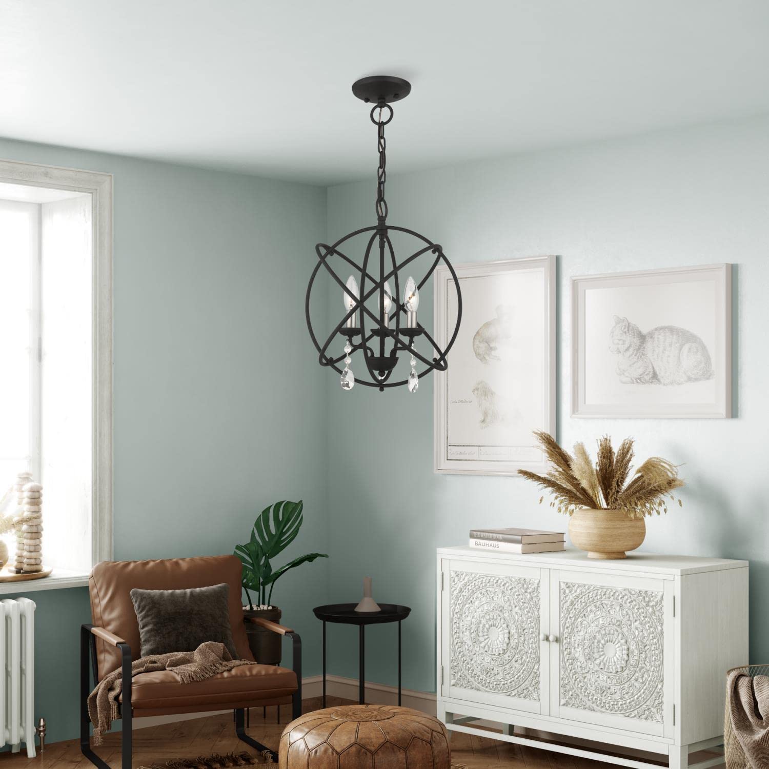 Livex Lighting Aria Convertible Pendant Chandelier/Semi-Flush Mount Light Fixture - Black with Satin Nickel Candles for Dining Room, Bedroom or Entryway Lighting