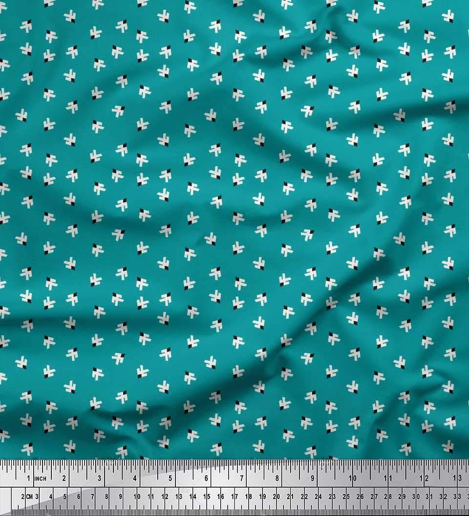 Soimoi 100% Cotton Canvas Fabric by The Yard - 42 Inch Wide Green Geometric Cross Print Shirting Material for DIY Crafts, Quilting, and Home Decor