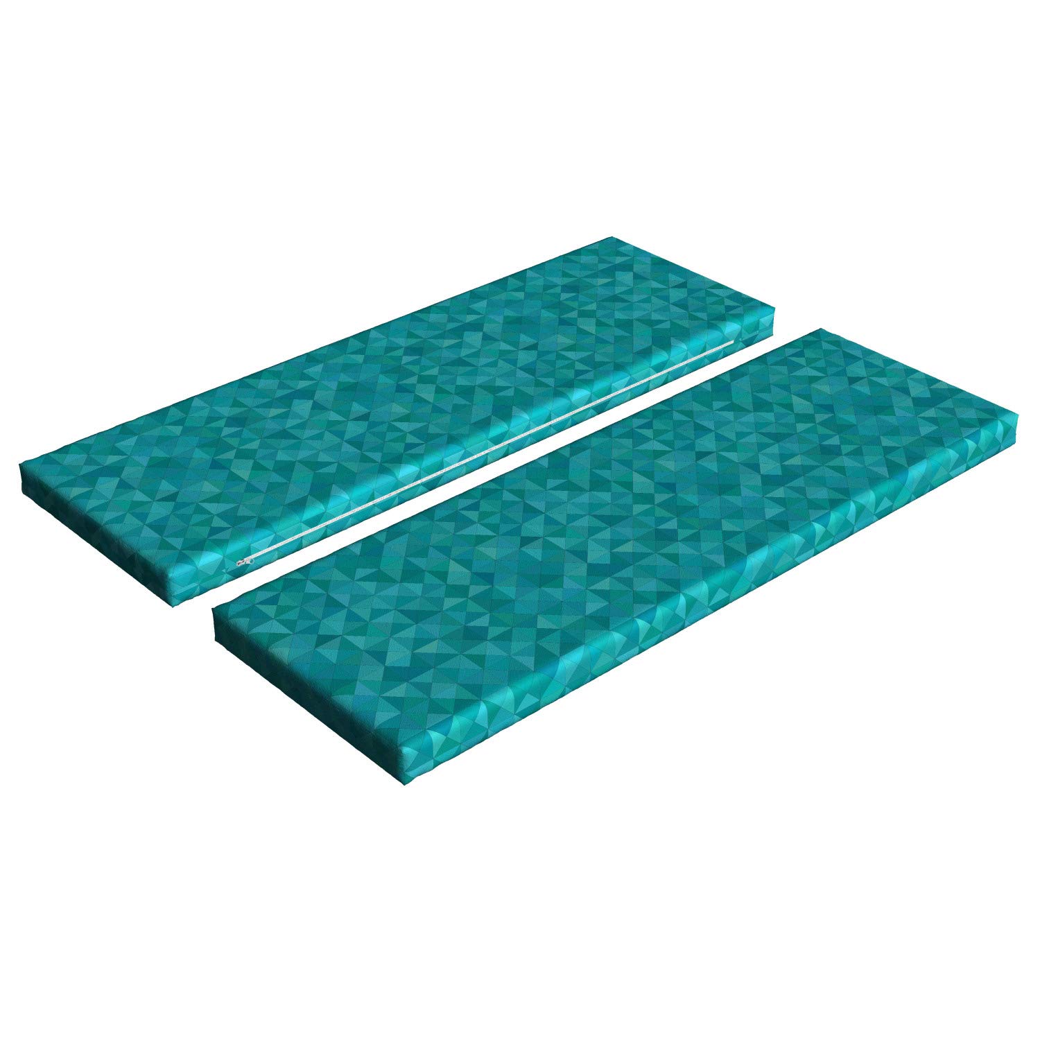 Ambesonne 2-Piece Teal Bench Cushion Set - Modern Geometric Triangle & Square Pattern in Blue Shades - 45