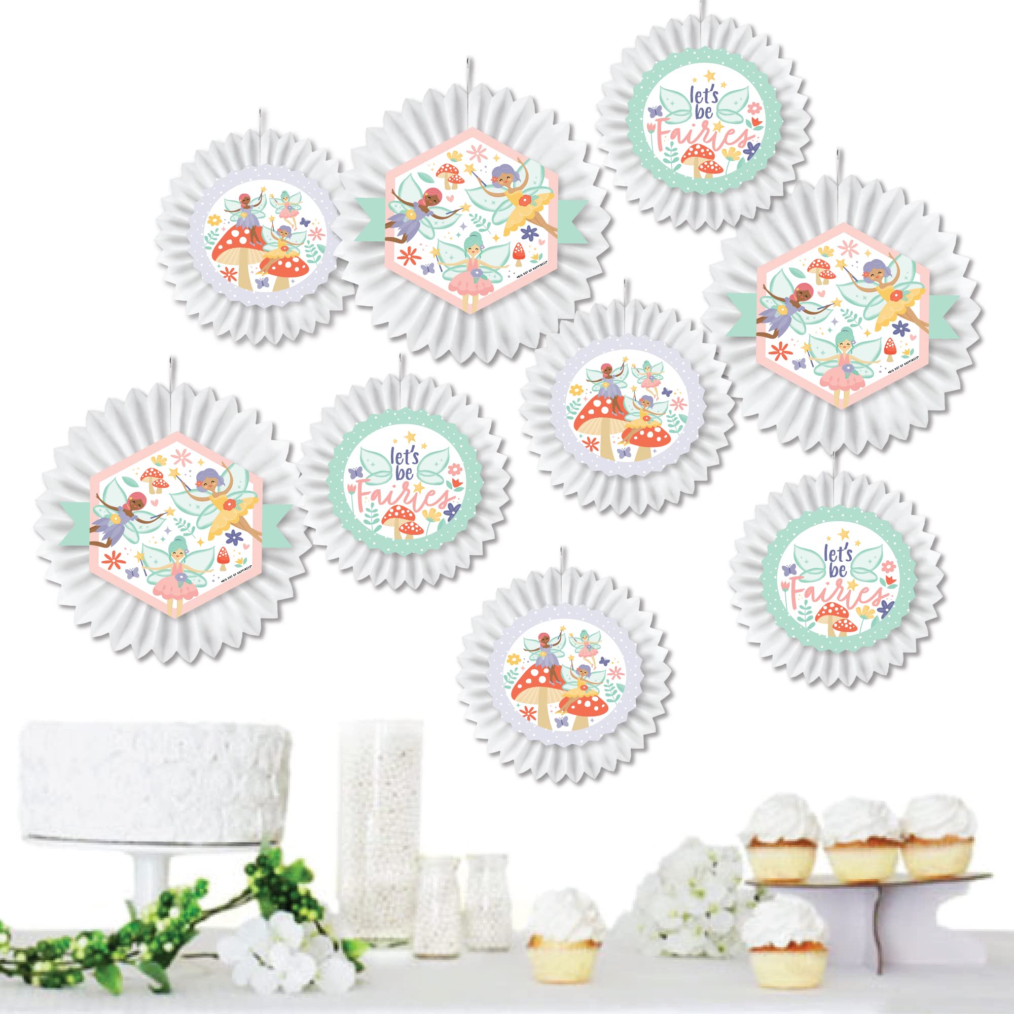 Big Dot of Happiness Let’s Be Fairies - Hanging Fairy Garden Birthday Party Tissue Decoration Kit - Set of 9 Paper Fans for Magical Fairy-Themed Parties, Baby Showers & Room Decor