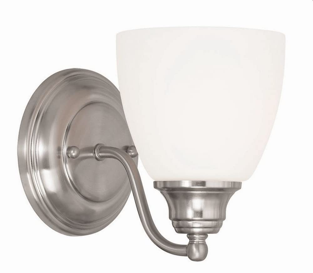 Livex Lighting 13671-91 Somerville 1 Light Wall Sconce, Brushed Nickel - Modern Wall Light Fixture for Bedroom, Hallway & Living Room Decor