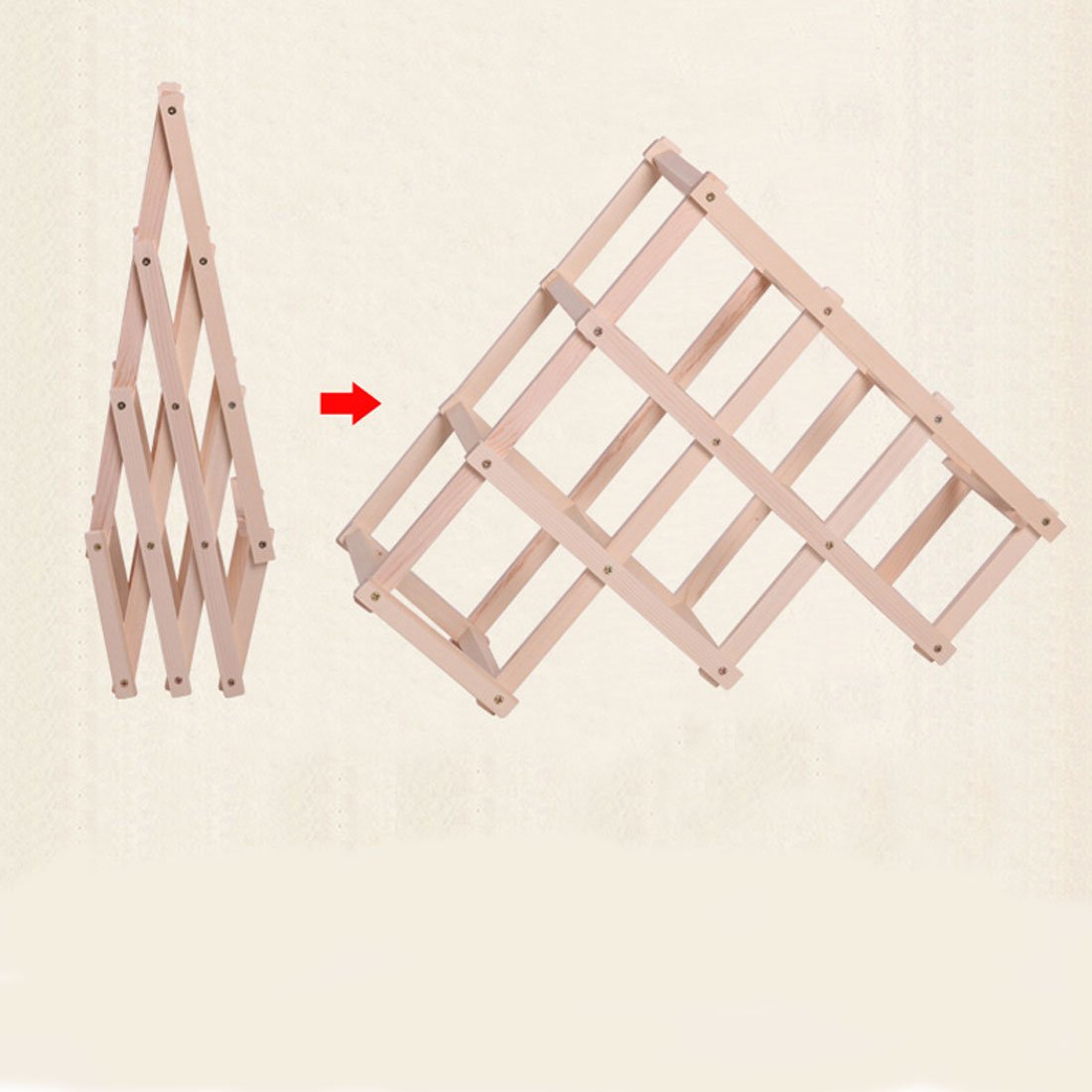 Levoberg Wooden Foldable Wine Bottle Rack - Countertop & Cabinet Storage Organizer for 6 Bottles (Natural Wood Color) - Perfect for Kitchen, Bar, Dining Room & Wine Cellar Organization