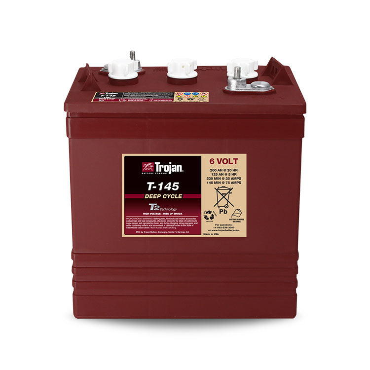 Trojan Deep Cycle Battery 6V 260Ah T145 - Marine, RV, Solar Power Storage & Off-Grid Applications