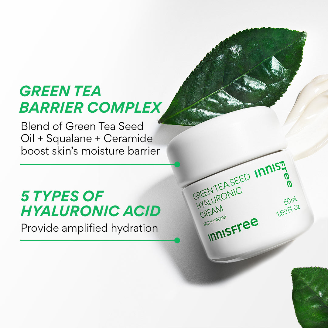 Best Green Tea Seed Hyaluronic Acid Face Cream for Dry Skin - Korean Skincare Moisturizer with Antioxidants | Day & Night Hydration for Women & Men