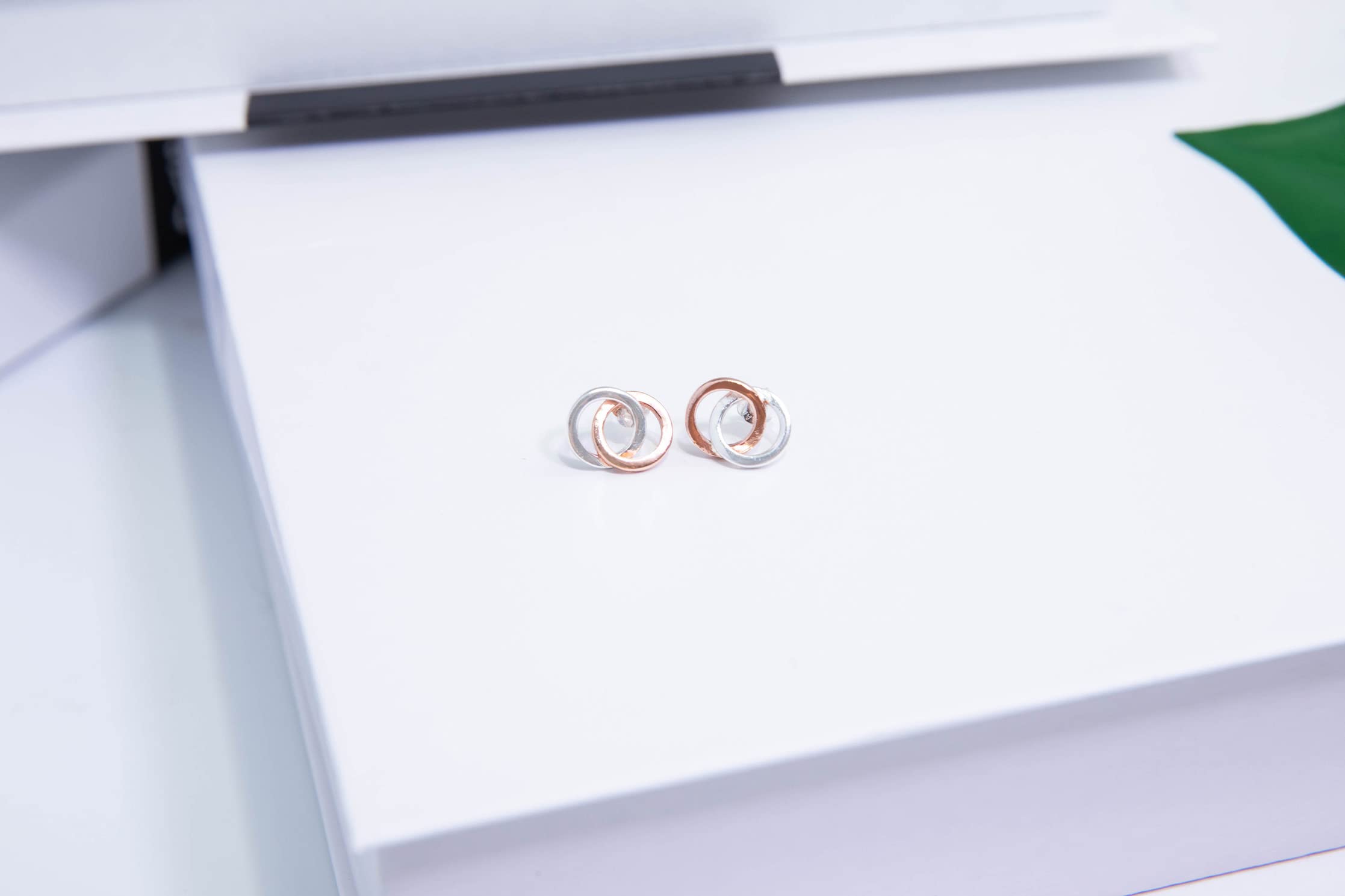 925 Sterling Silver Double Interlocking Circle Hoop Earrings for Women - Dainty Polished Studs for Everyday Wear, Date Night & Gift Giving