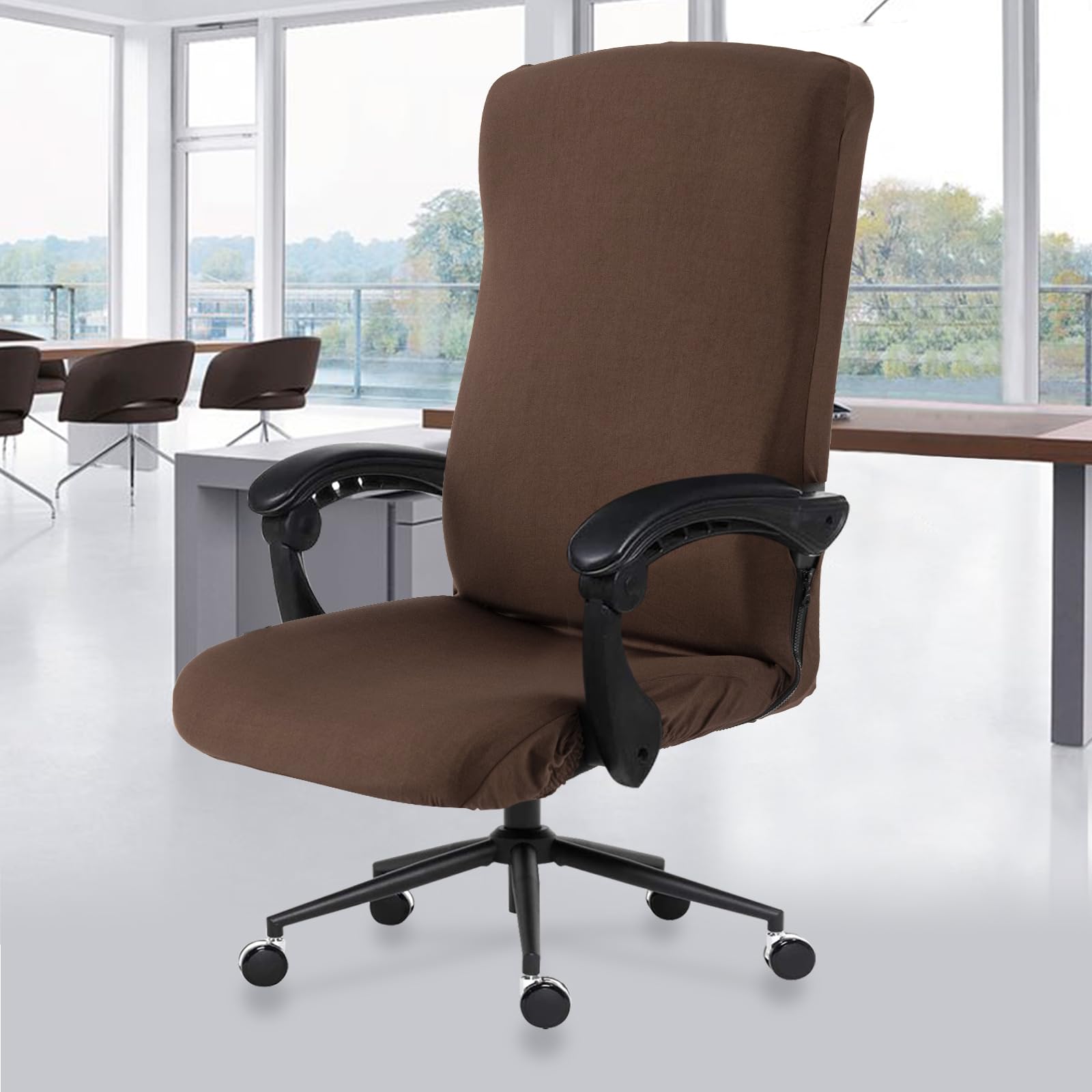 Durable Stretchable Office Chair Cover with Zipper - Universal Computer Desk Chair Slipcover - Soft Polyester Fabric for Boss & Rotating Chairs | Home Office & Workspace Protection