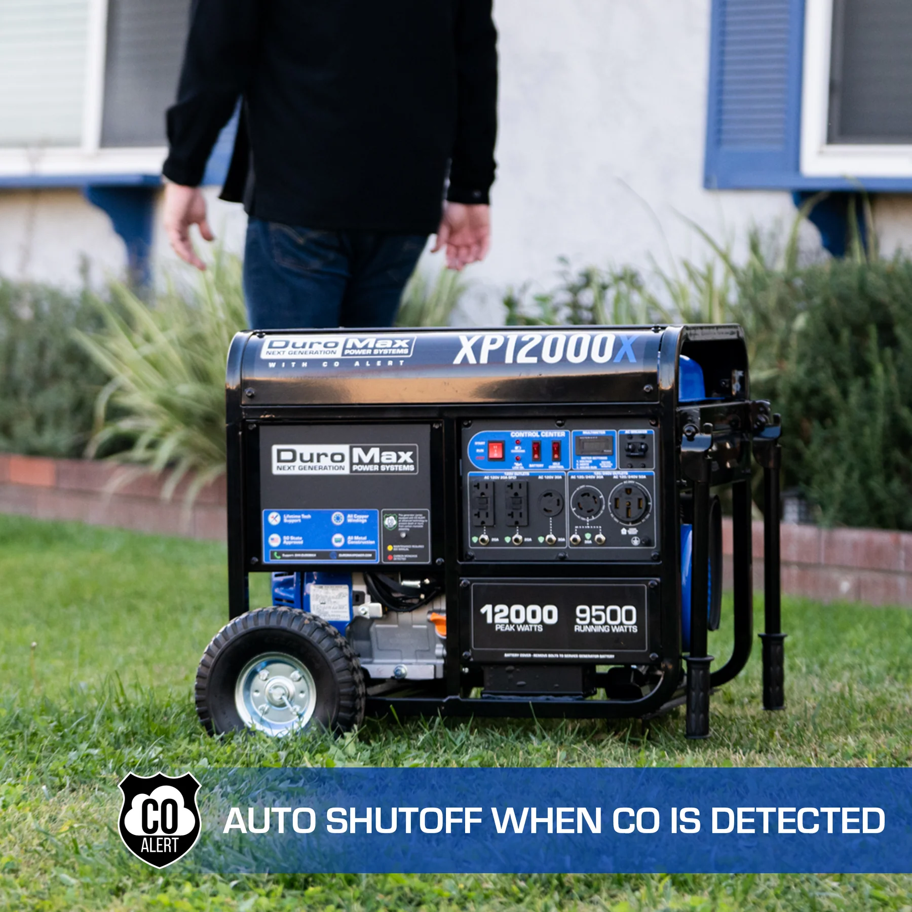 DuroMax XP12000X 9500W/12000W Dual Fuel Portable Generator with Electric Start & CO Alert - Power Outages, Camping, RV, Job Sites, Emergency Backup