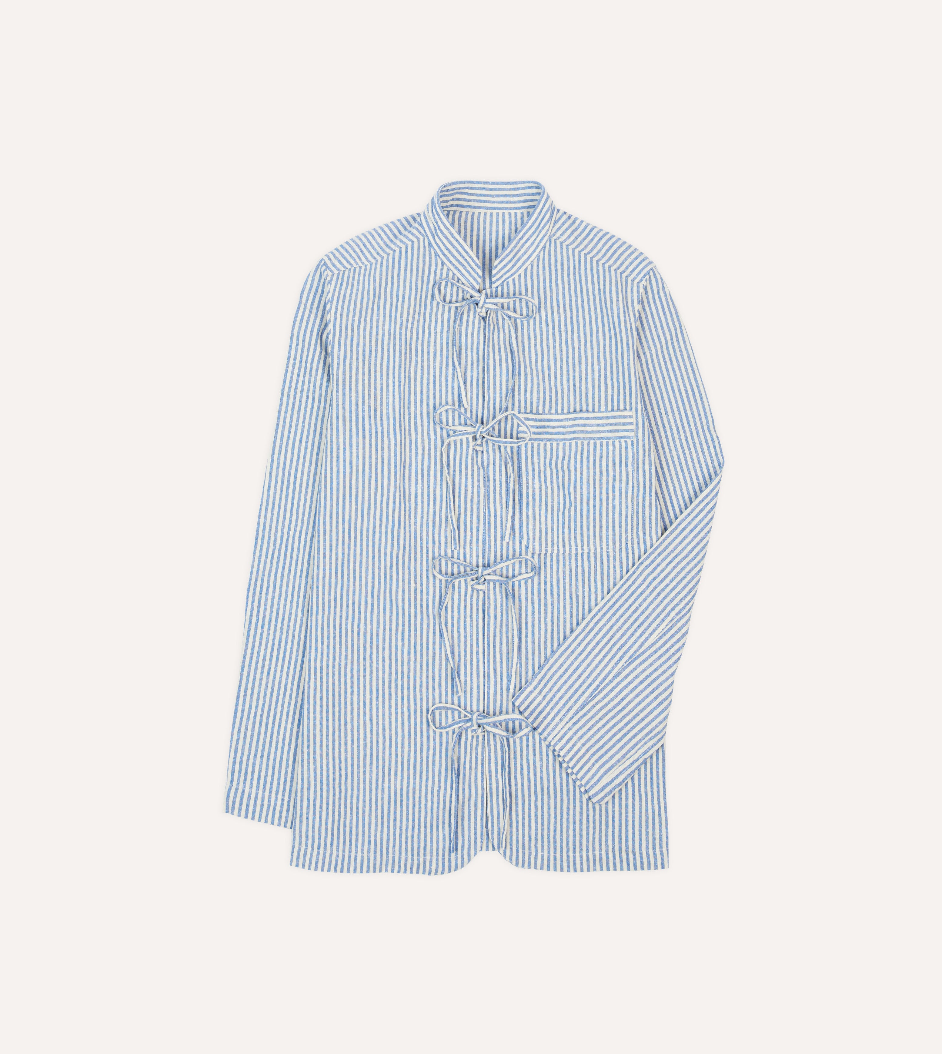 Blue and Ecru Striped Tie-Front Lightweight Overshirt for Women | Casual Spring Layering & Summer Cover-Up