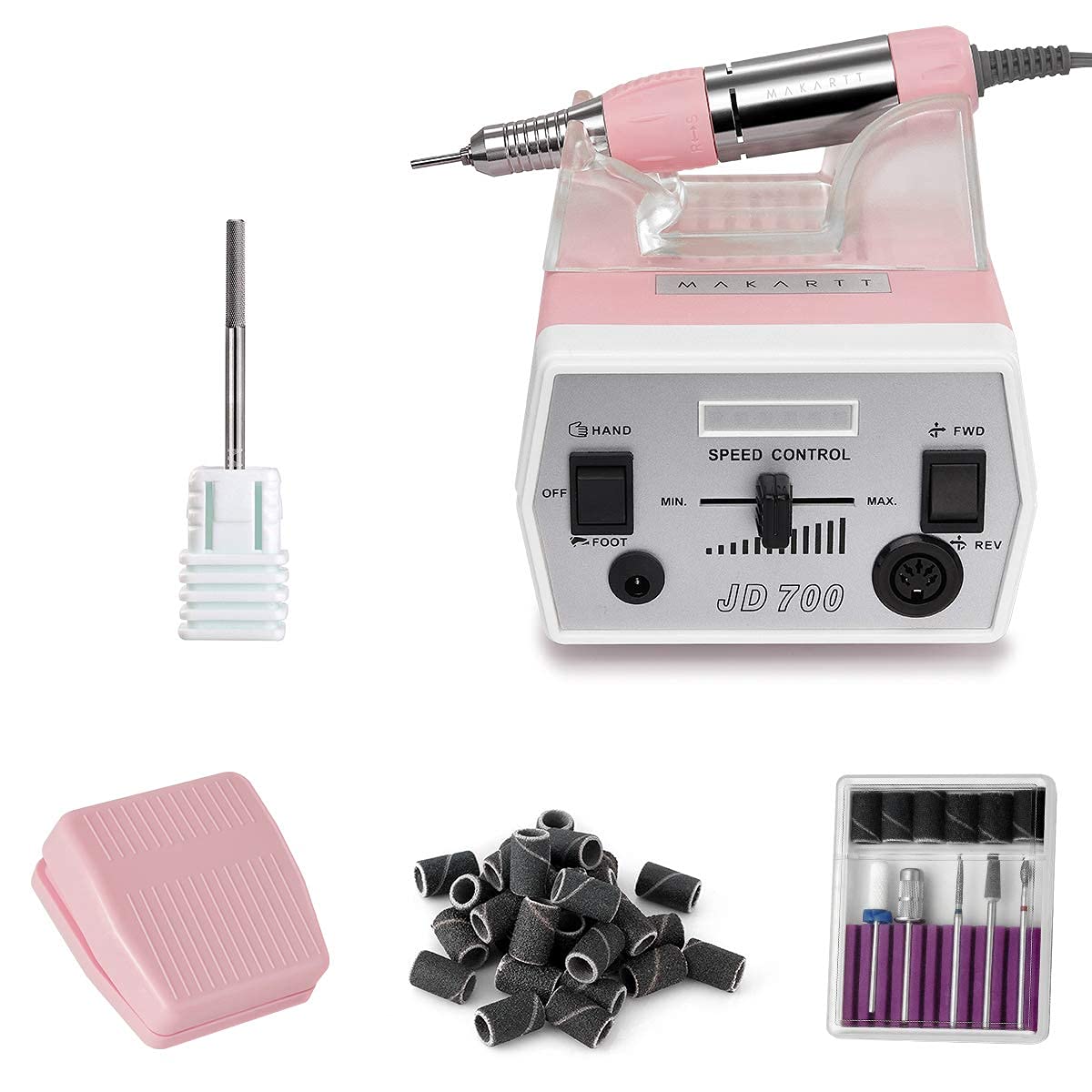 Makartt Geneviere Professional Electric Nail Drill Machine Kit with 3XF Drill Bits - Portable Manicure Pedicure Tool for Salon & Home Nail Care